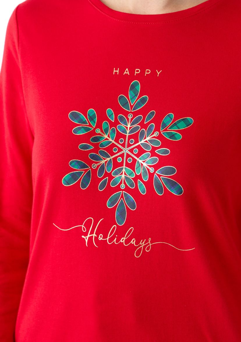 Womens Long Sleeve Holiday Graphic T-Shirt 