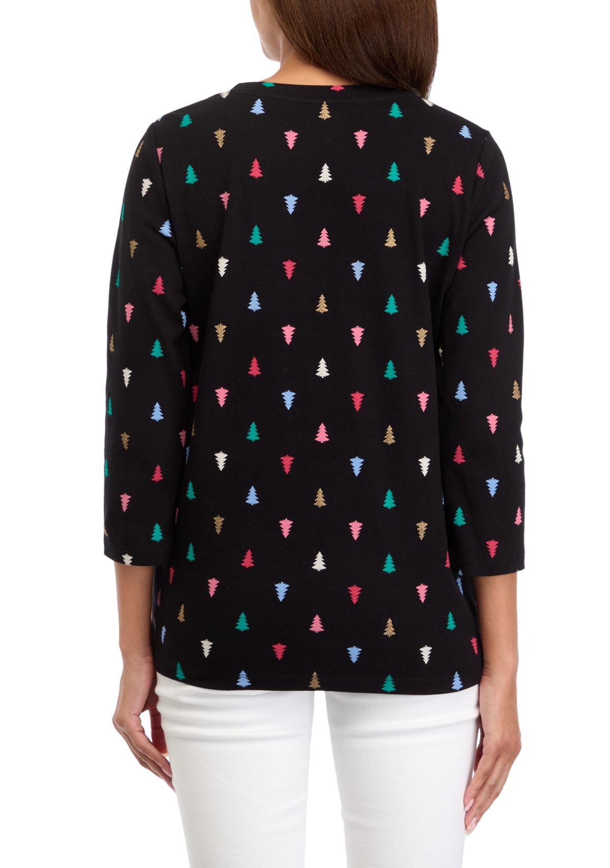 Womens 3/4 Sleeve Glitter Tree T-Shirt 