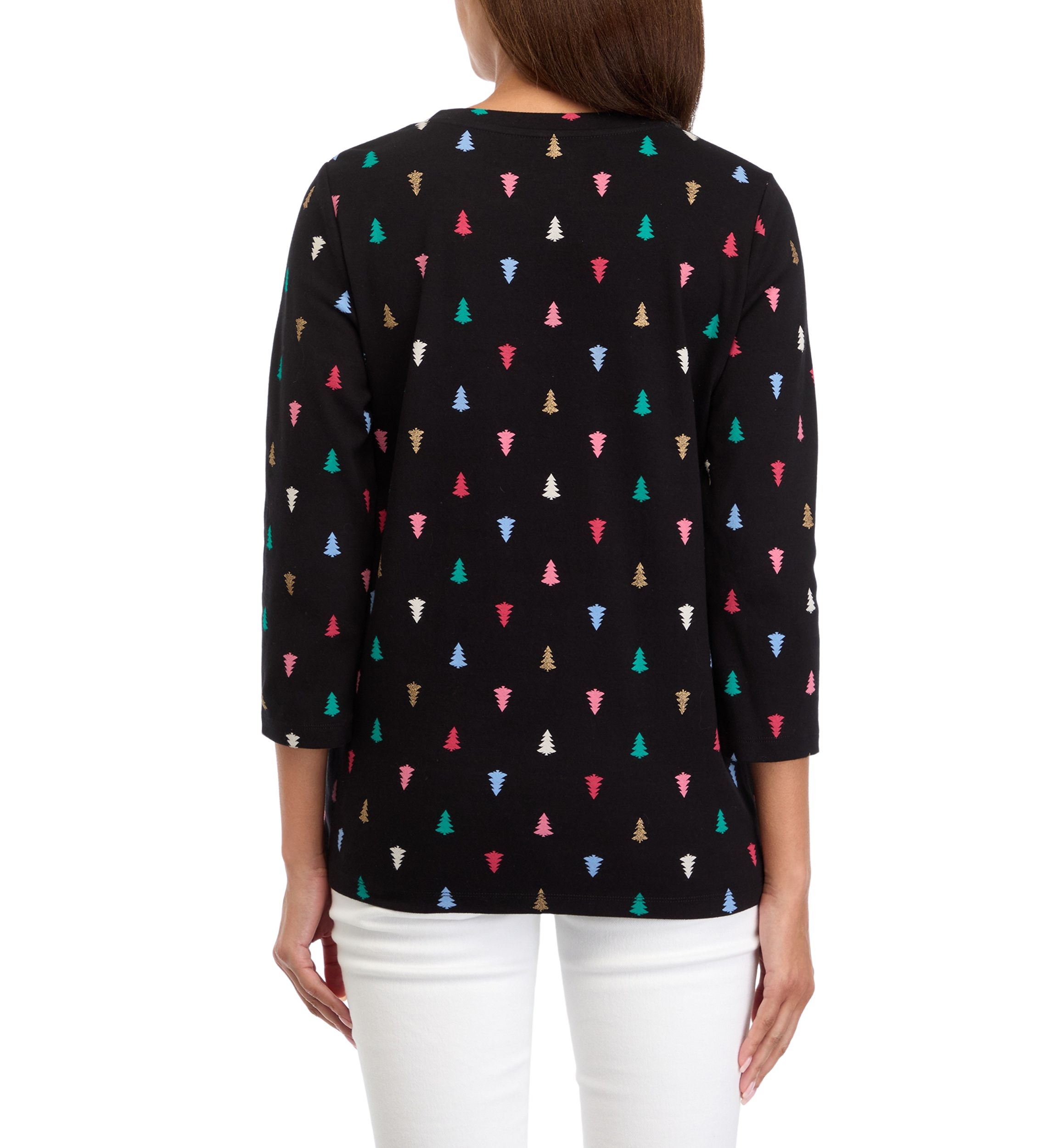 Womens 3/4 Sleeve Glitter Tree T-Shirt 