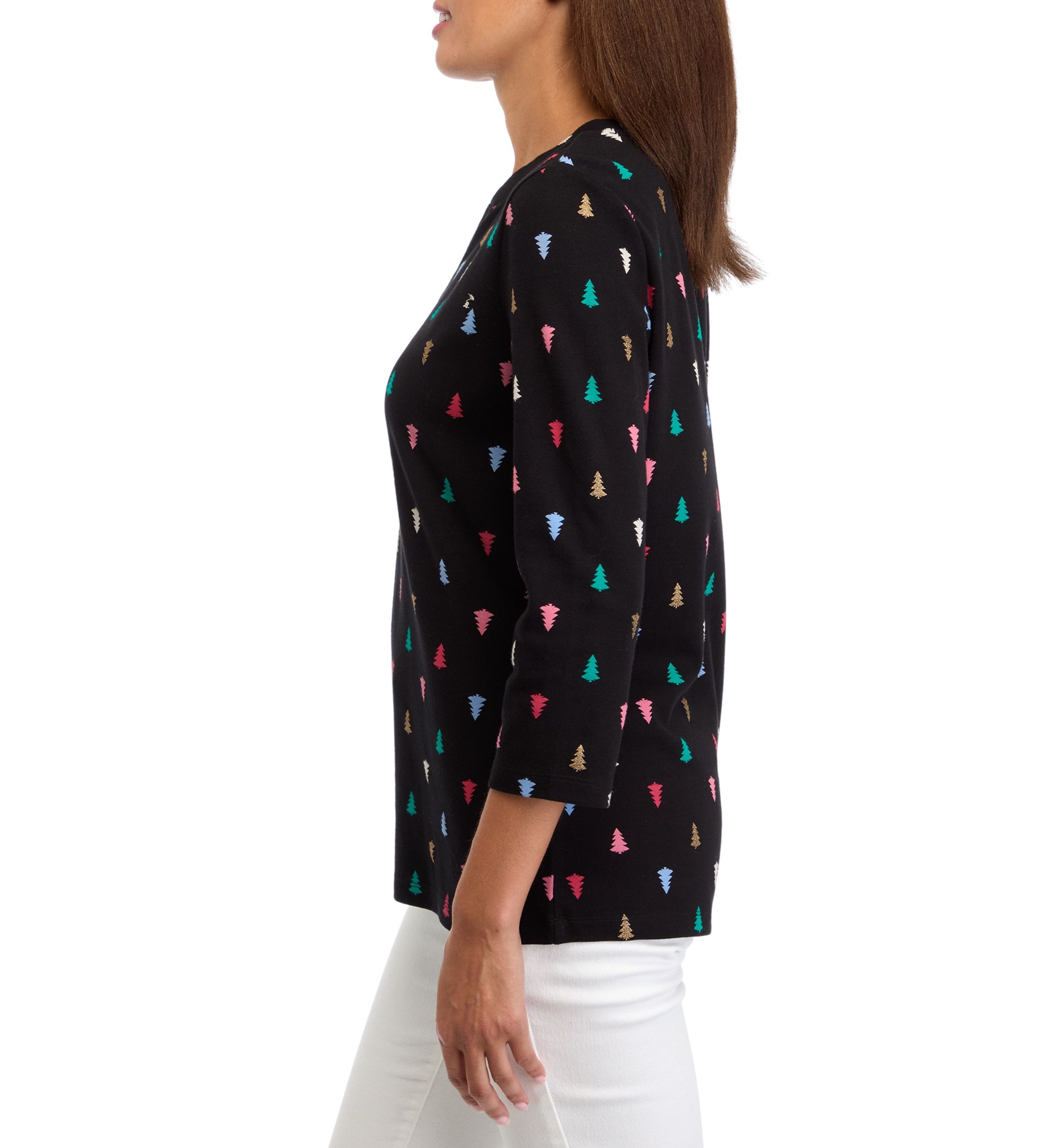 Womens 3/4 Sleeve Glitter Tree T-Shirt 