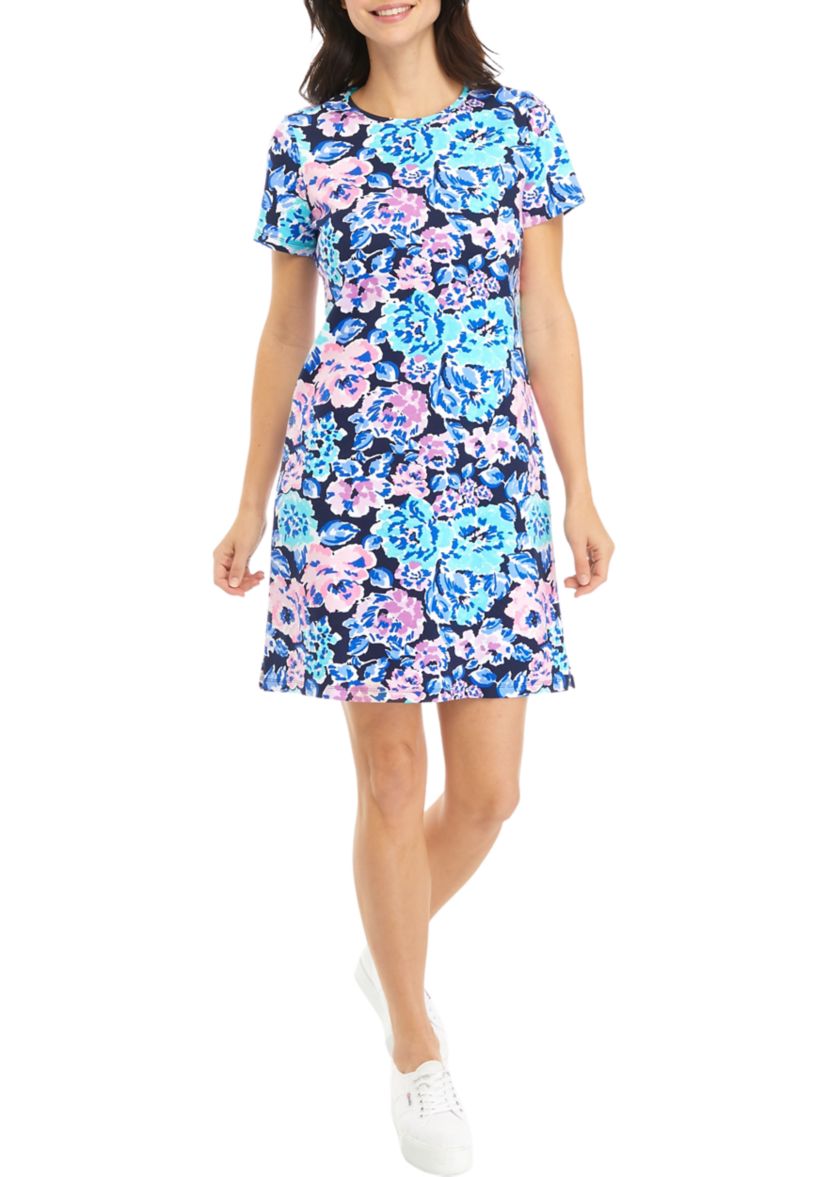 Womens Short Sleeve Crew Neck Allover Print Dress