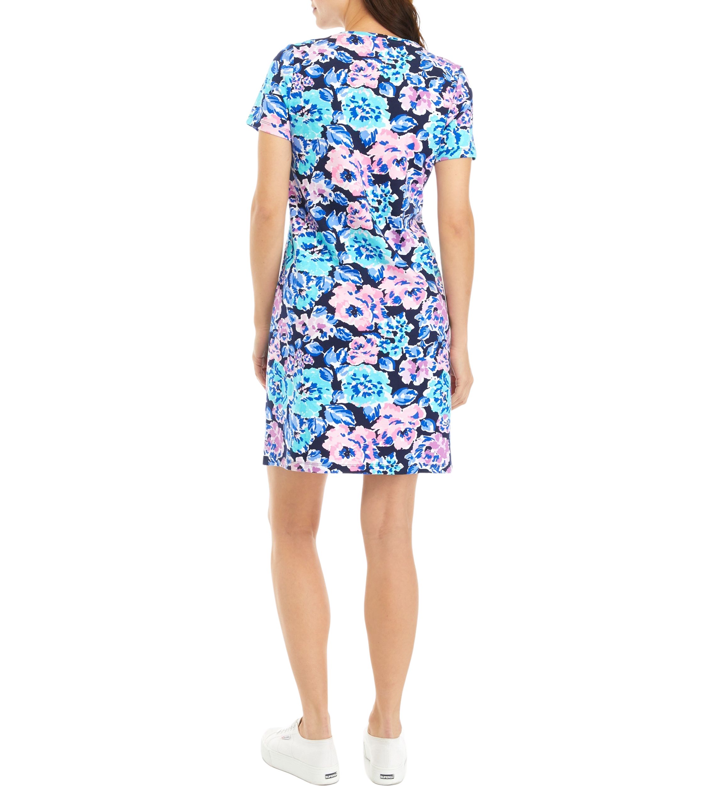 Womens Short Sleeve Crew Neck Allover Print Dress