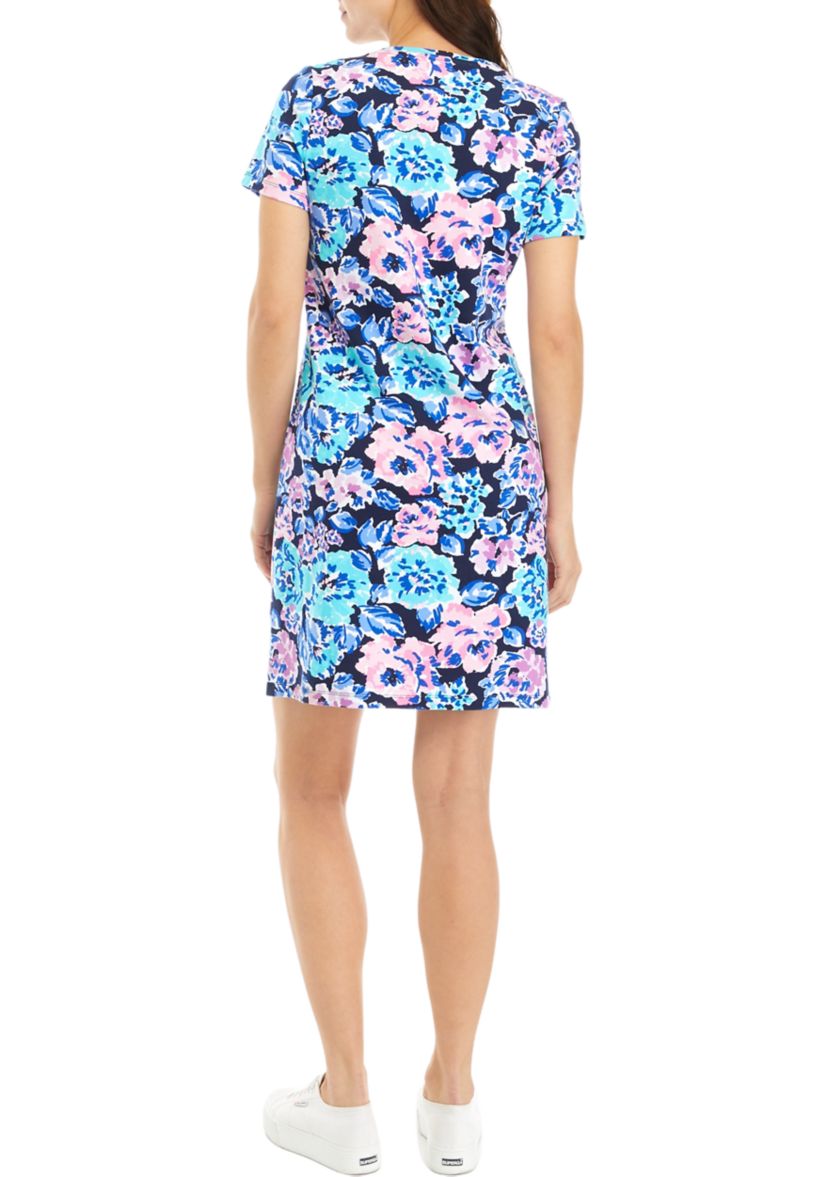 Womens Short Sleeve Crew Neck Allover Print Dress
