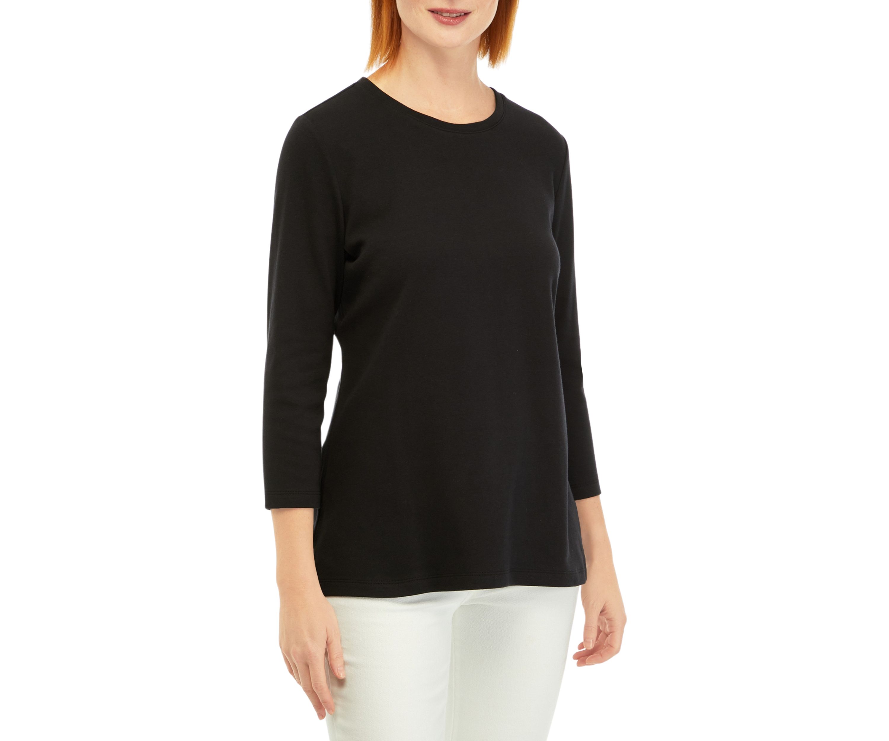 Womens 3/4 Sleeve Crew Neck Solid T-Shirt
