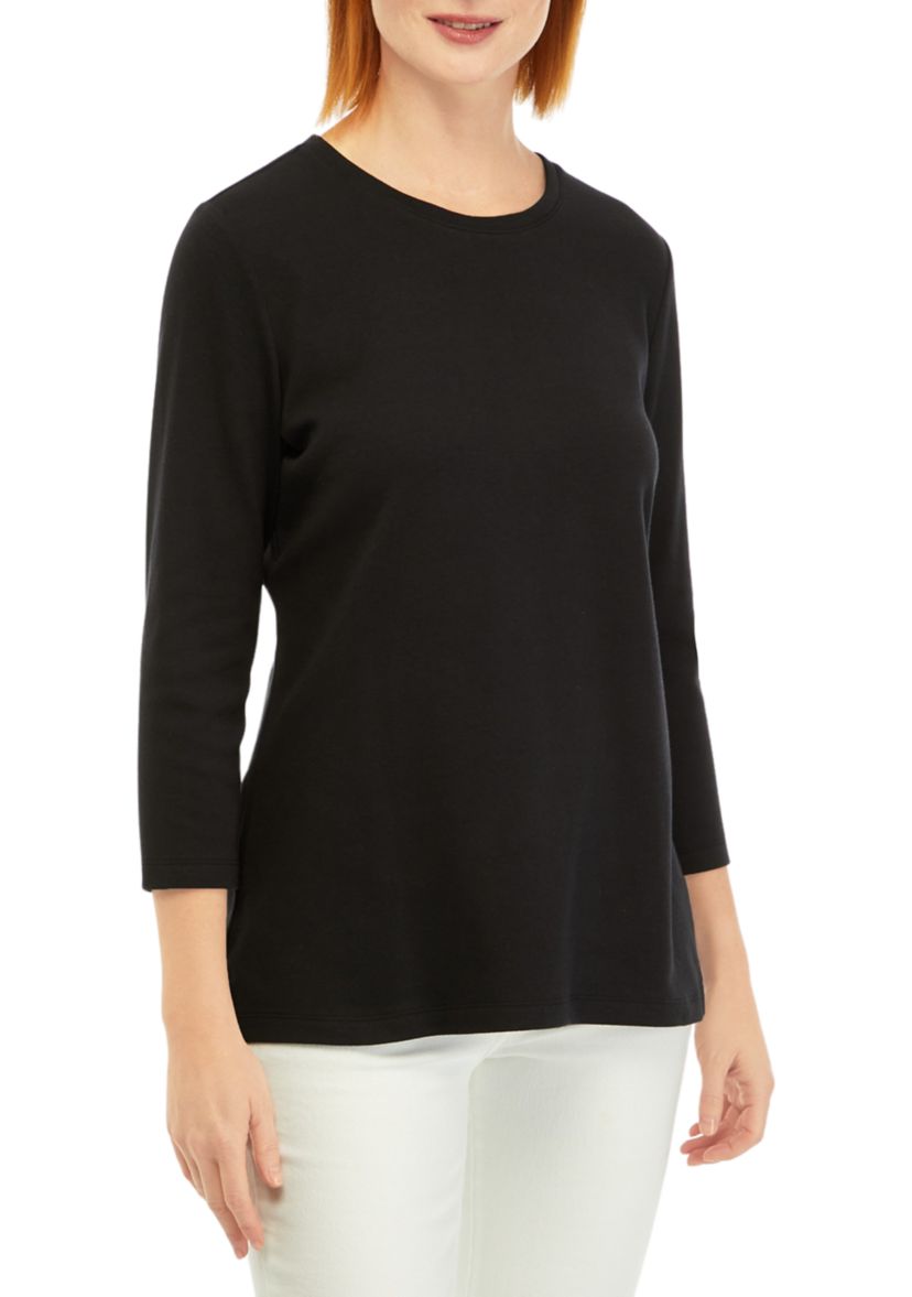 Womens 3/4 Sleeve Crew Neck Solid T-Shirt
