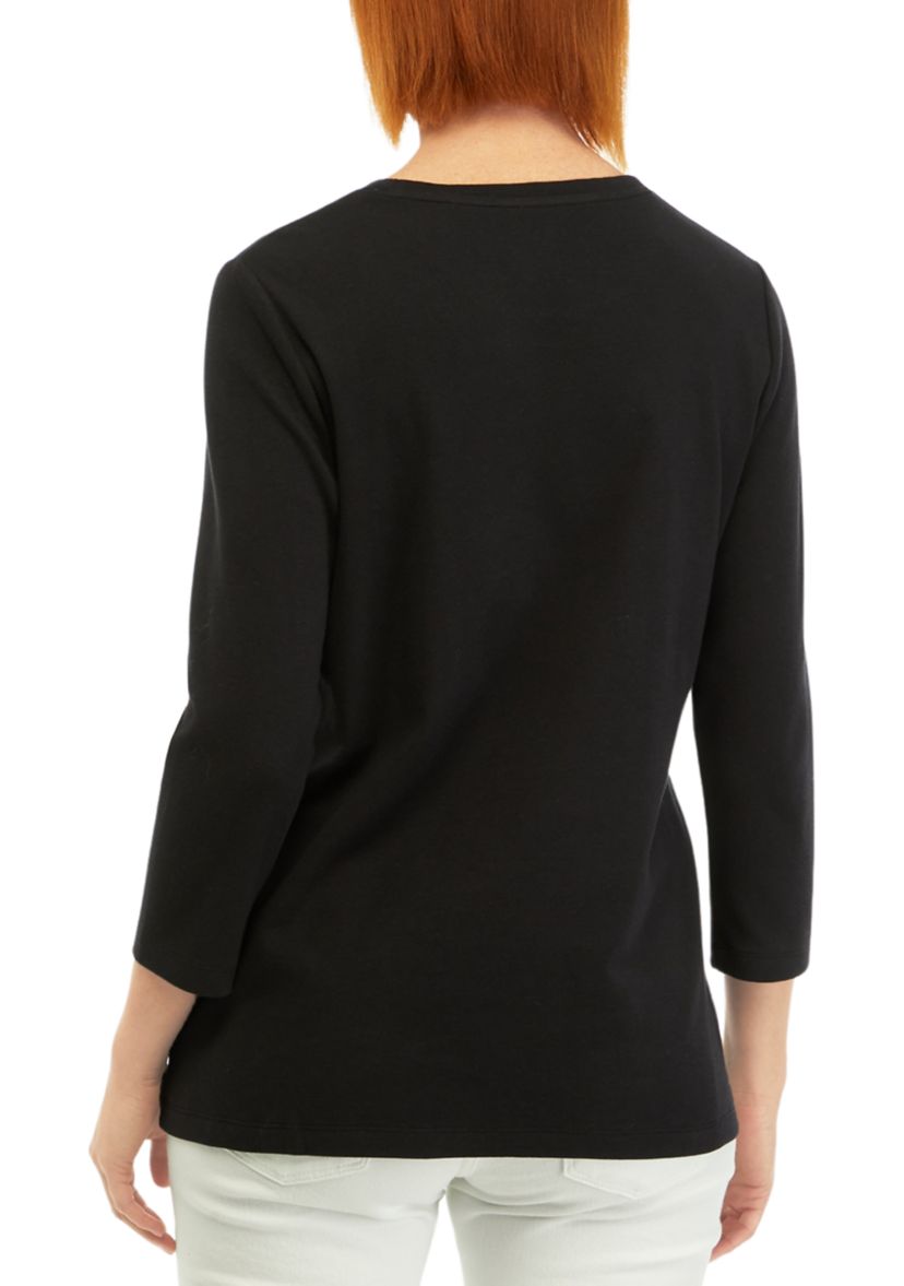 Womens 3/4 Sleeve Crew Neck Solid T-Shirt