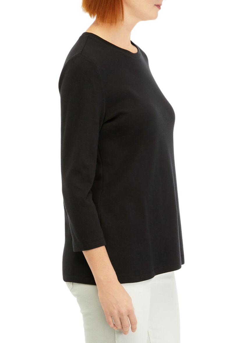 Womens 3/4 Sleeve Crew Neck Solid T-Shirt