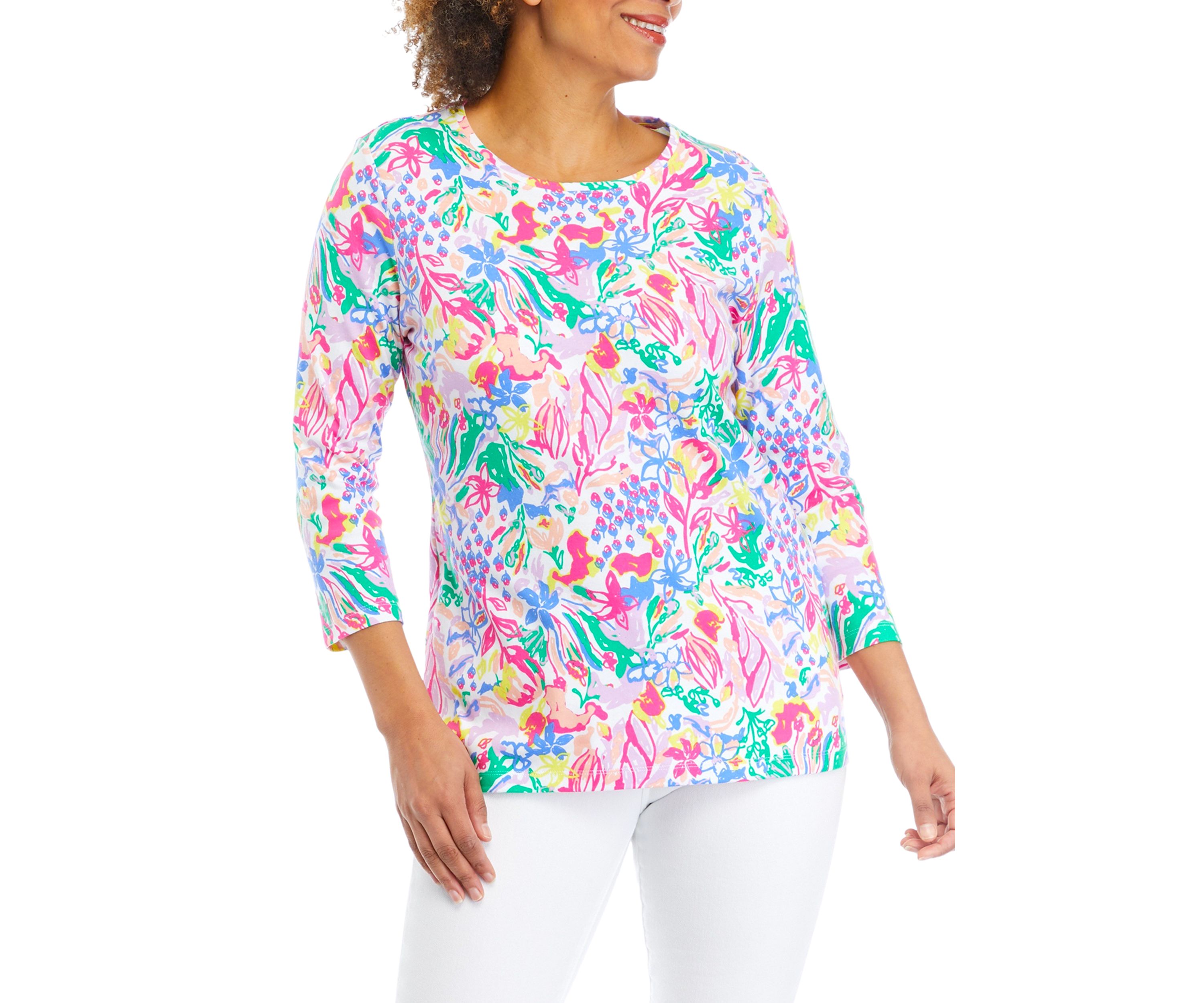 Womens 3/4 Sleeve Crew Neck Printed T-Shirt