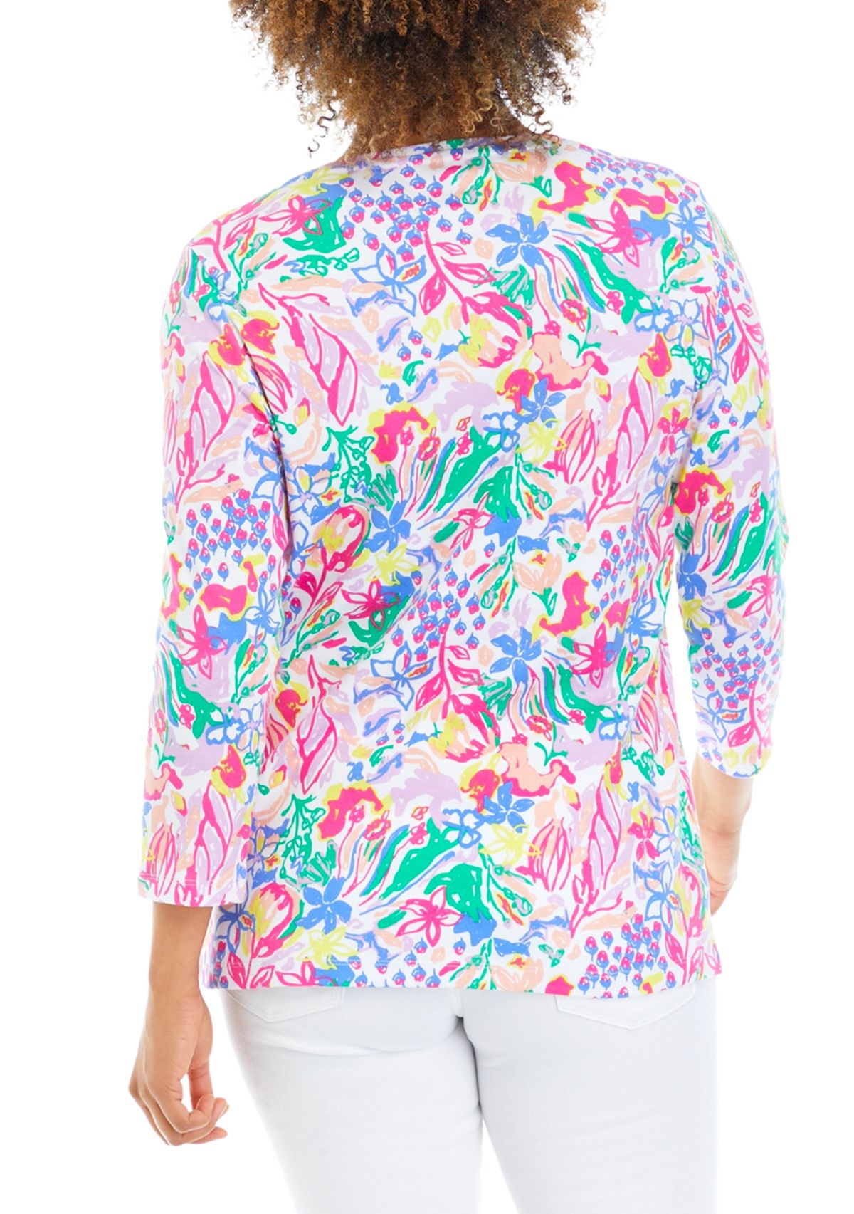 Womens 3/4 Sleeve Crew Neck Printed T-Shirt