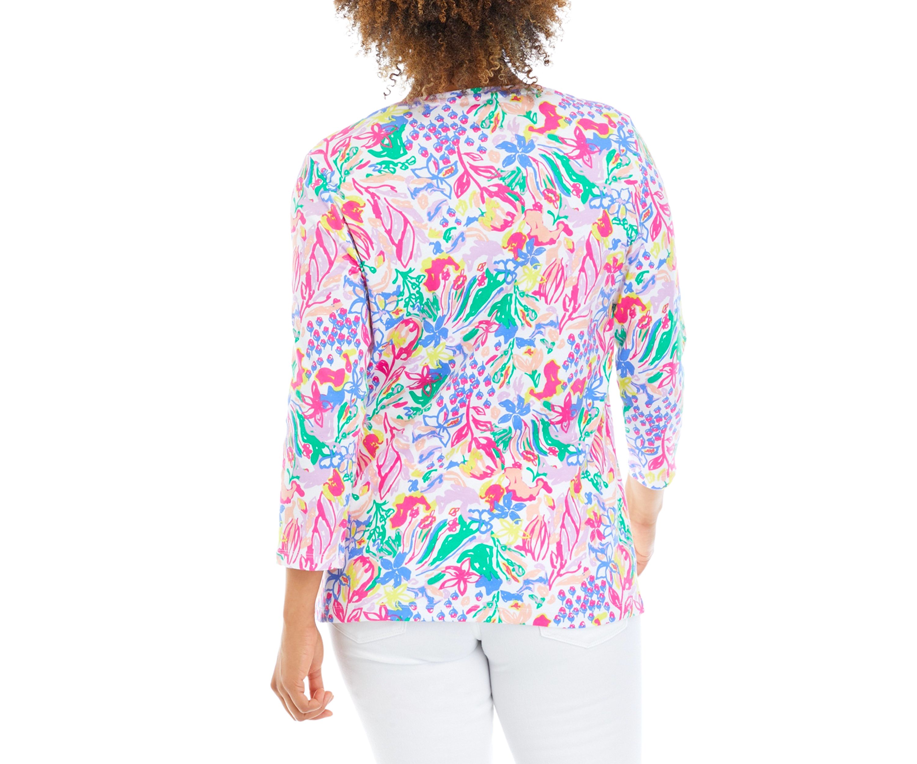 Womens 3/4 Sleeve Crew Neck Printed T-Shirt