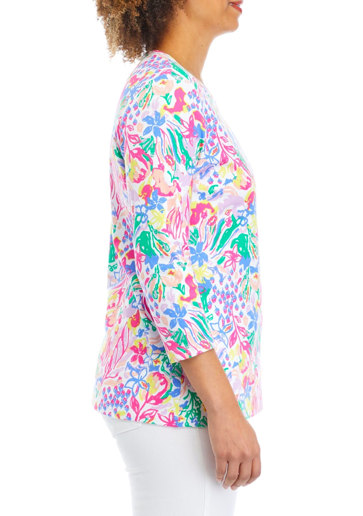 Womens 3/4 Sleeve Crew Neck Printed T-Shirt