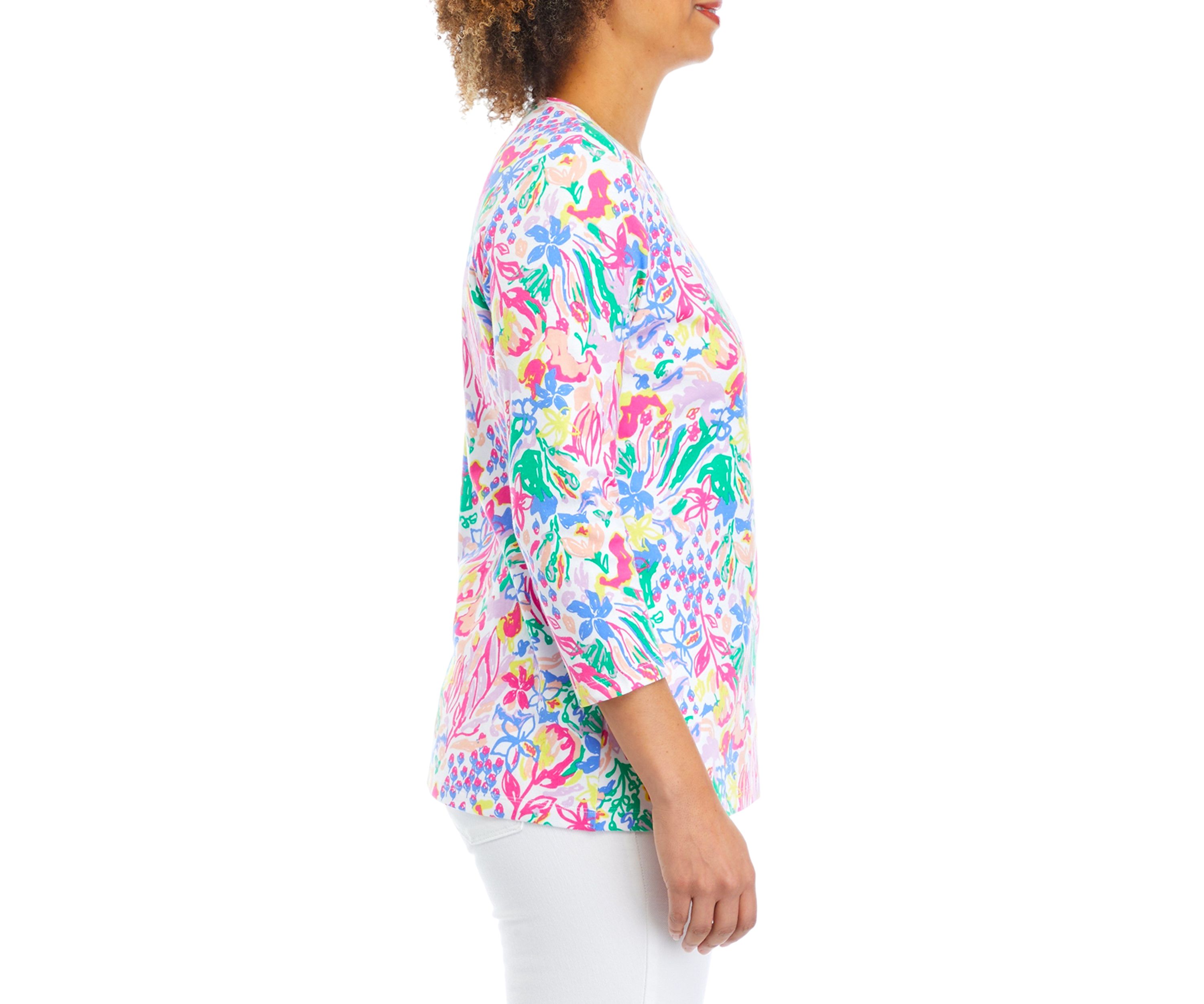 Womens 3/4 Sleeve Crew Neck Printed T-Shirt