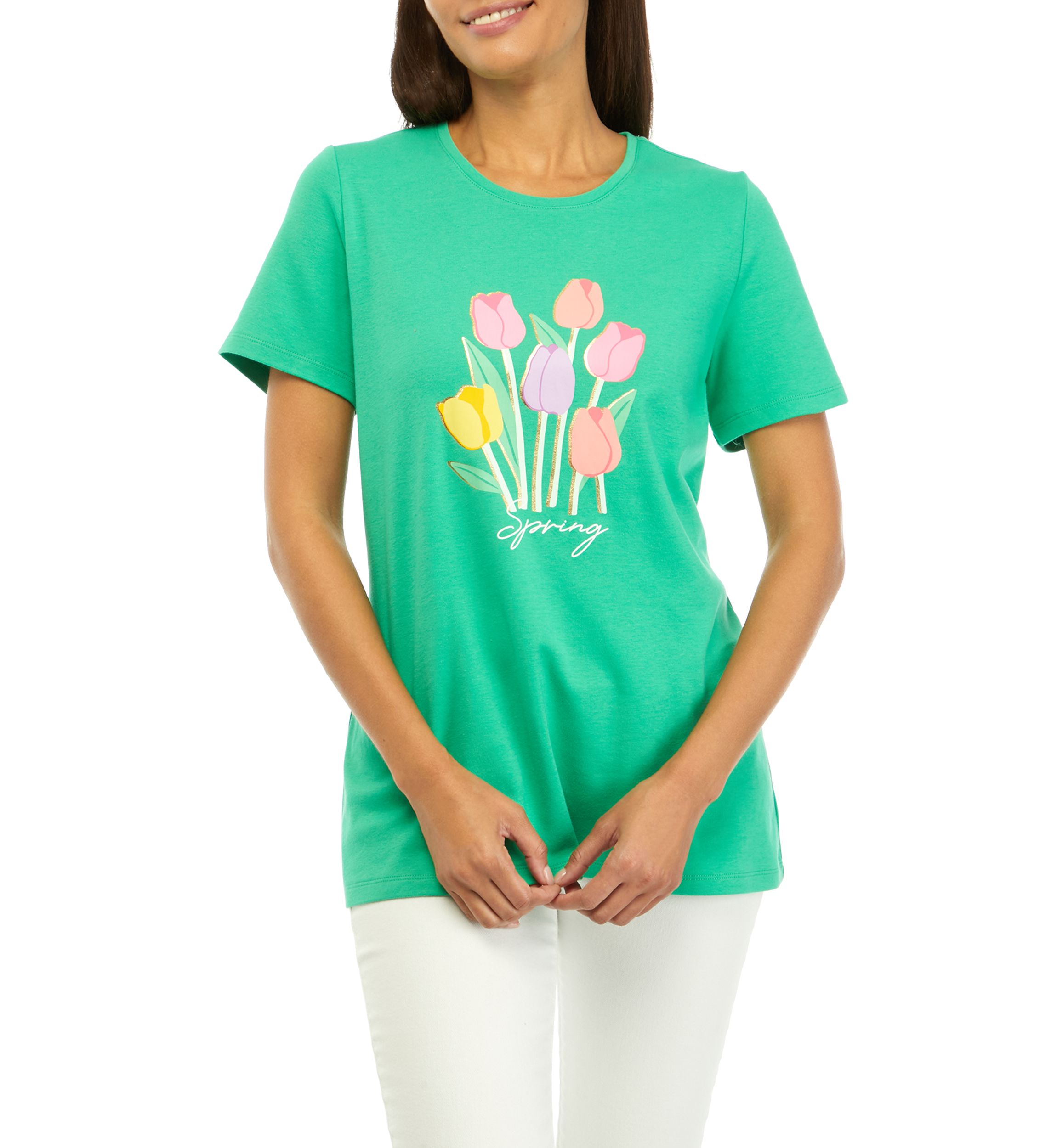 Womens Short Sleeve Crew Neck Graphic T-Shirt
