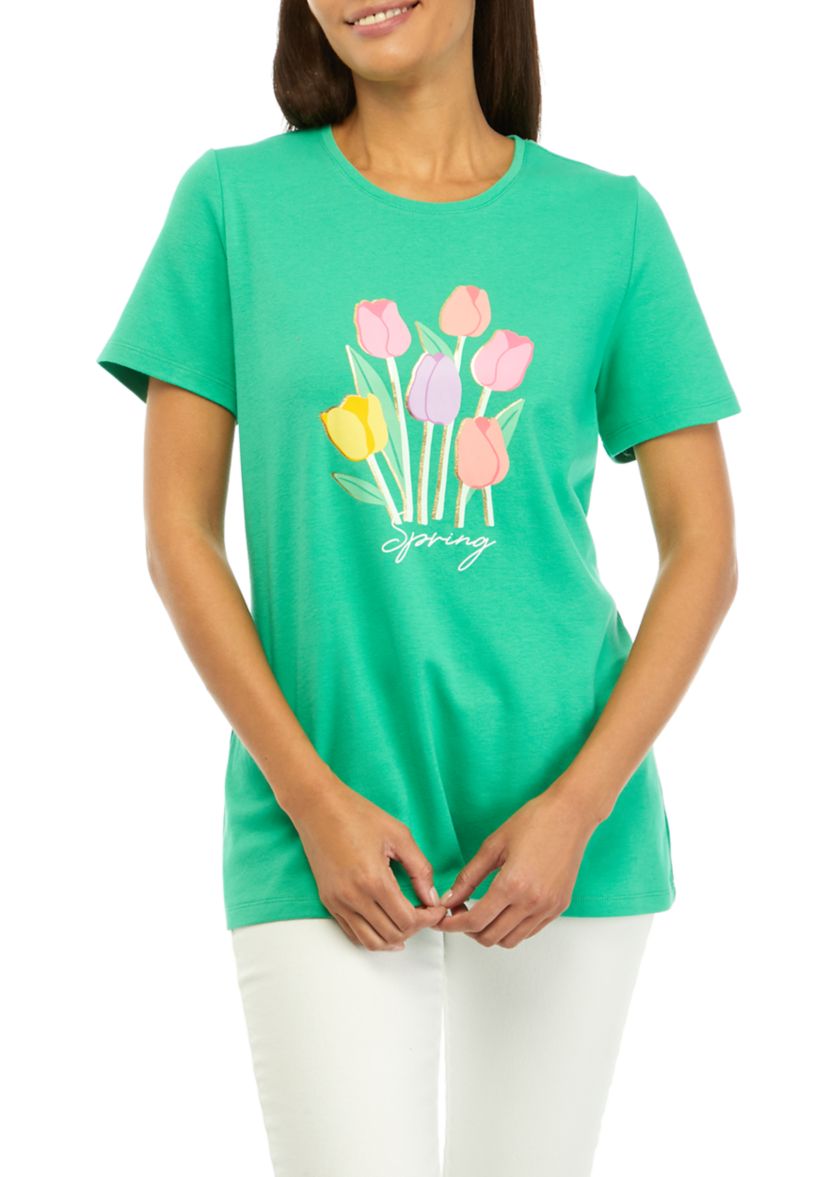 Womens Short Sleeve Crew Neck Graphic T-Shirt