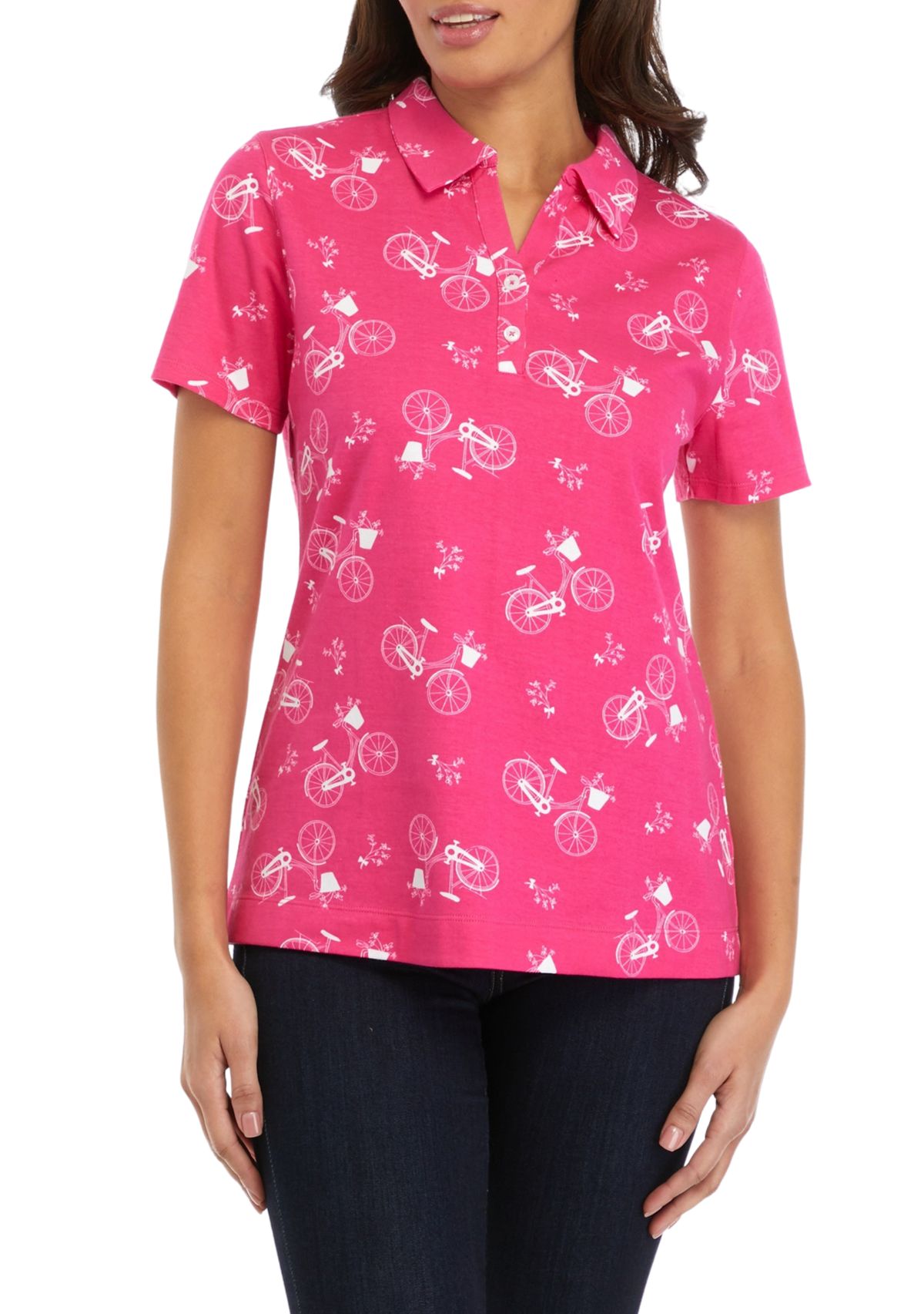 Womens Short Sleeve Printed Polo Shirt