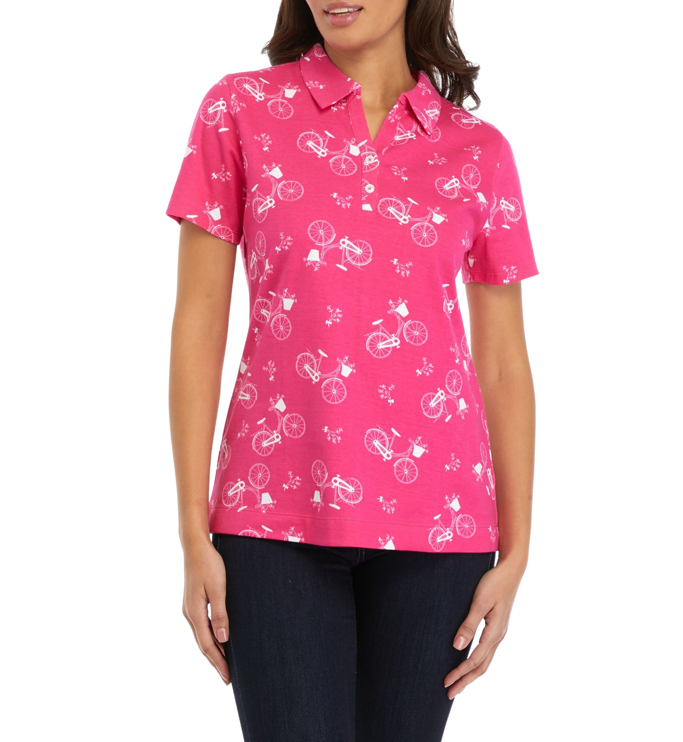 Womens Short Sleeve Printed Polo Shirt