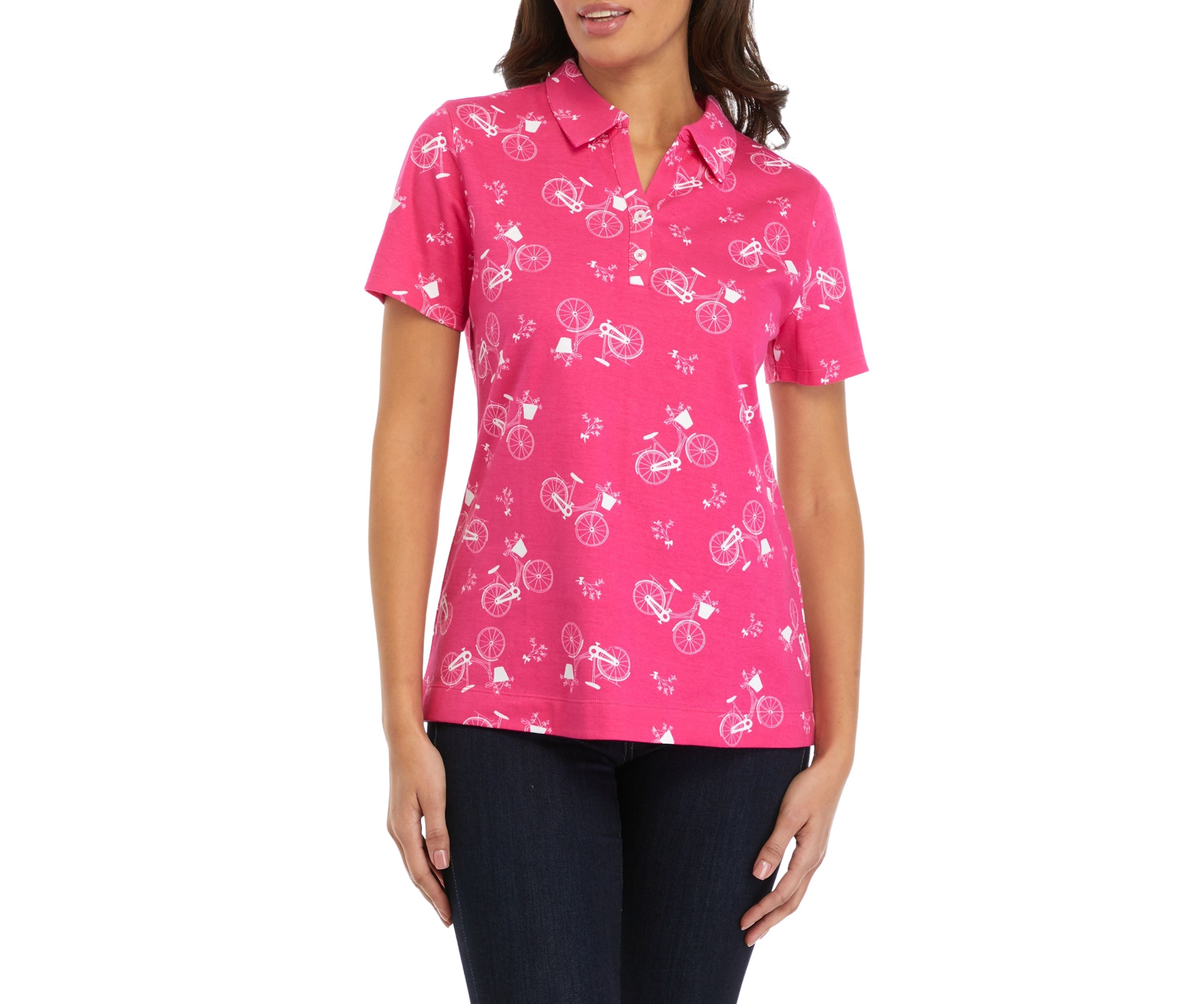 Womens Short Sleeve Printed Polo Shirt