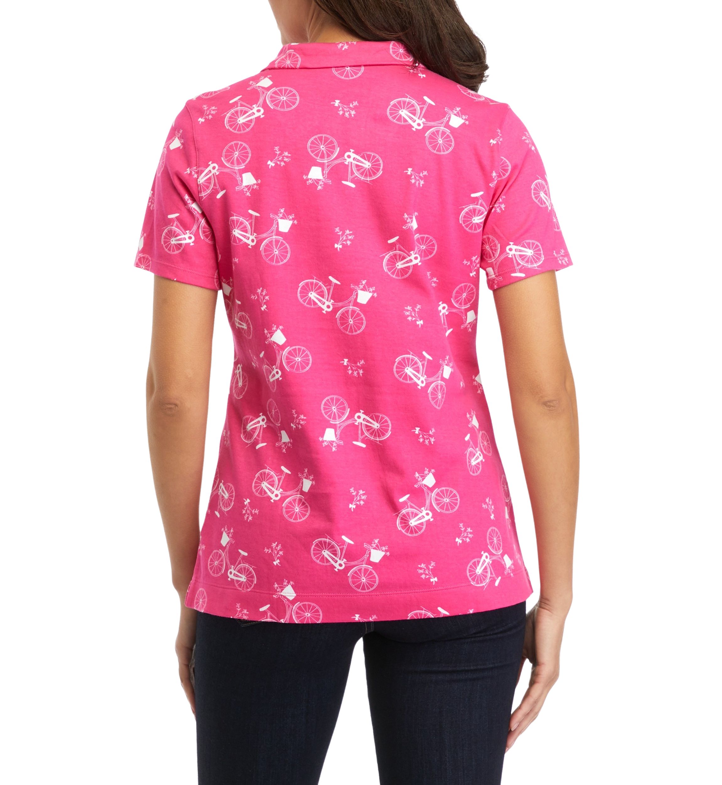Womens Short Sleeve Printed Polo Shirt