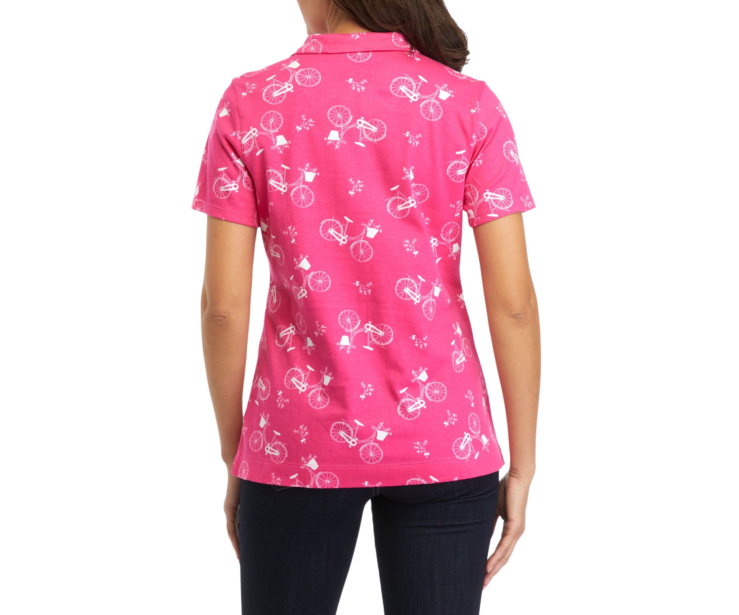Womens Short Sleeve Printed Polo Shirt