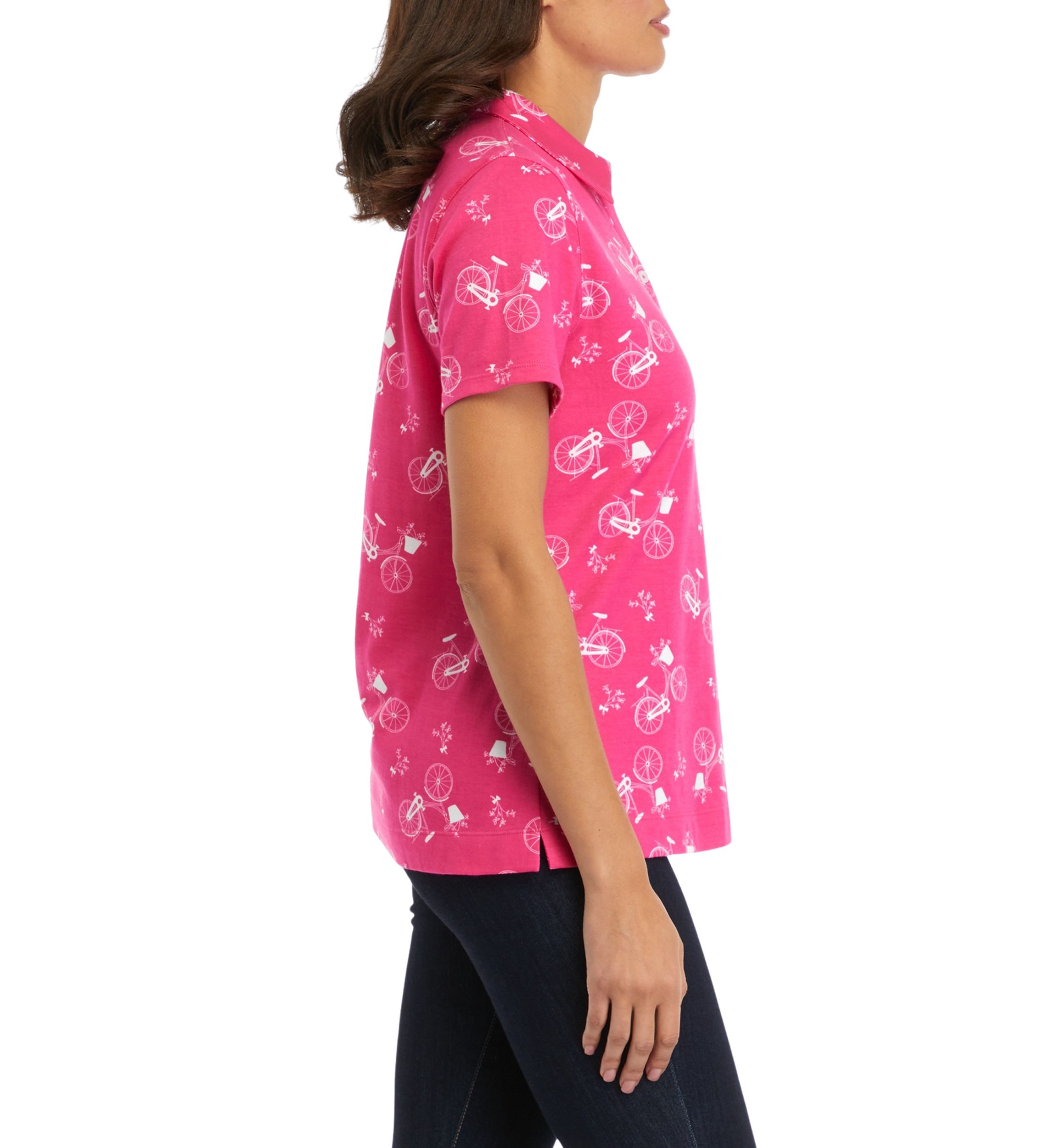 Womens Short Sleeve Printed Polo Shirt