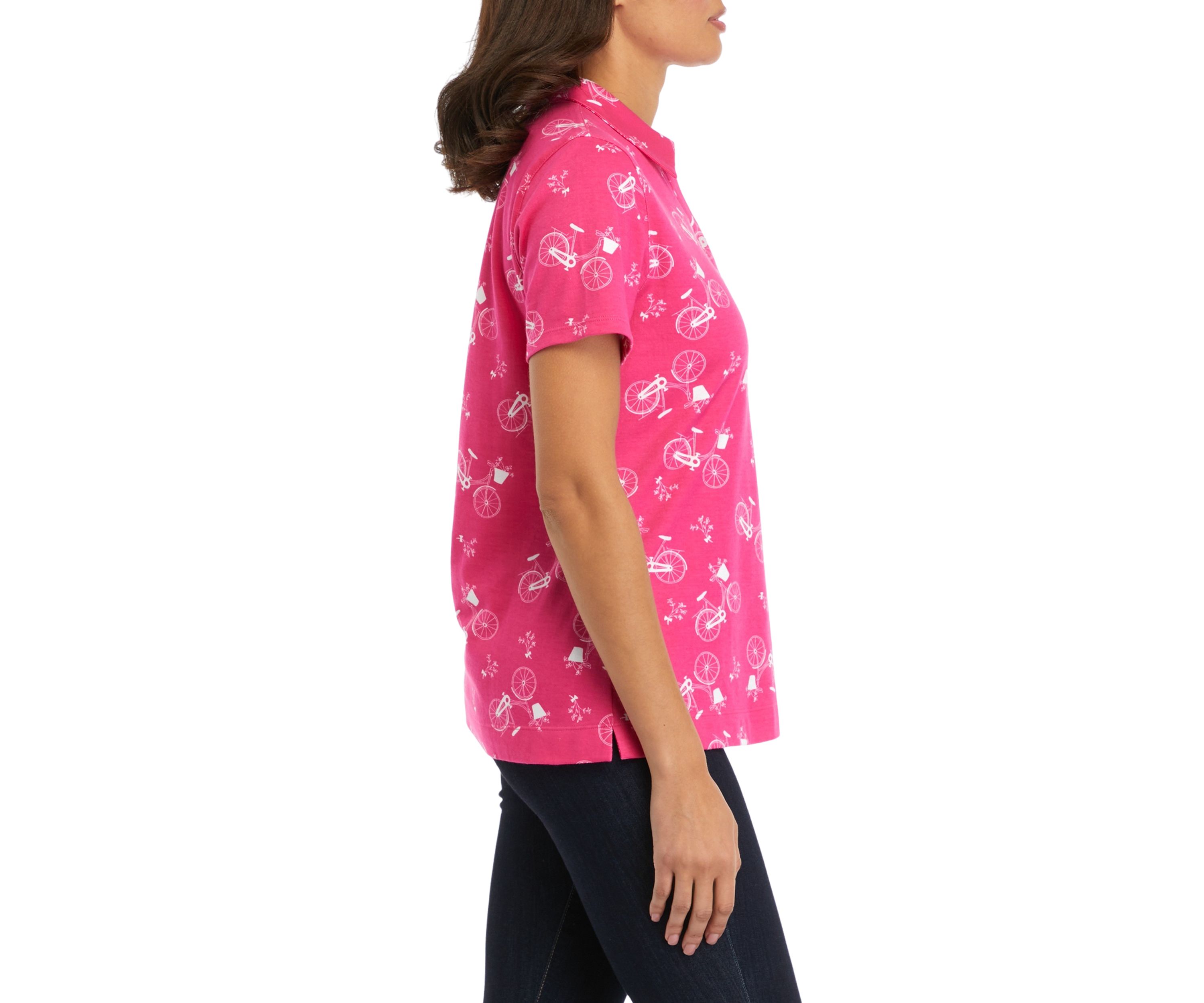 Womens Short Sleeve Printed Polo Shirt