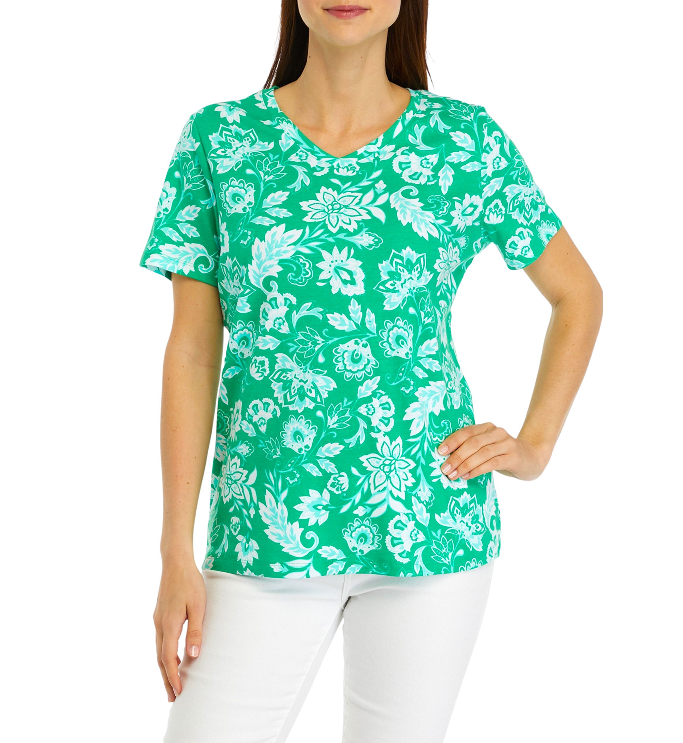 Womens Short Sleeve V-Neck Printed T-Shirt