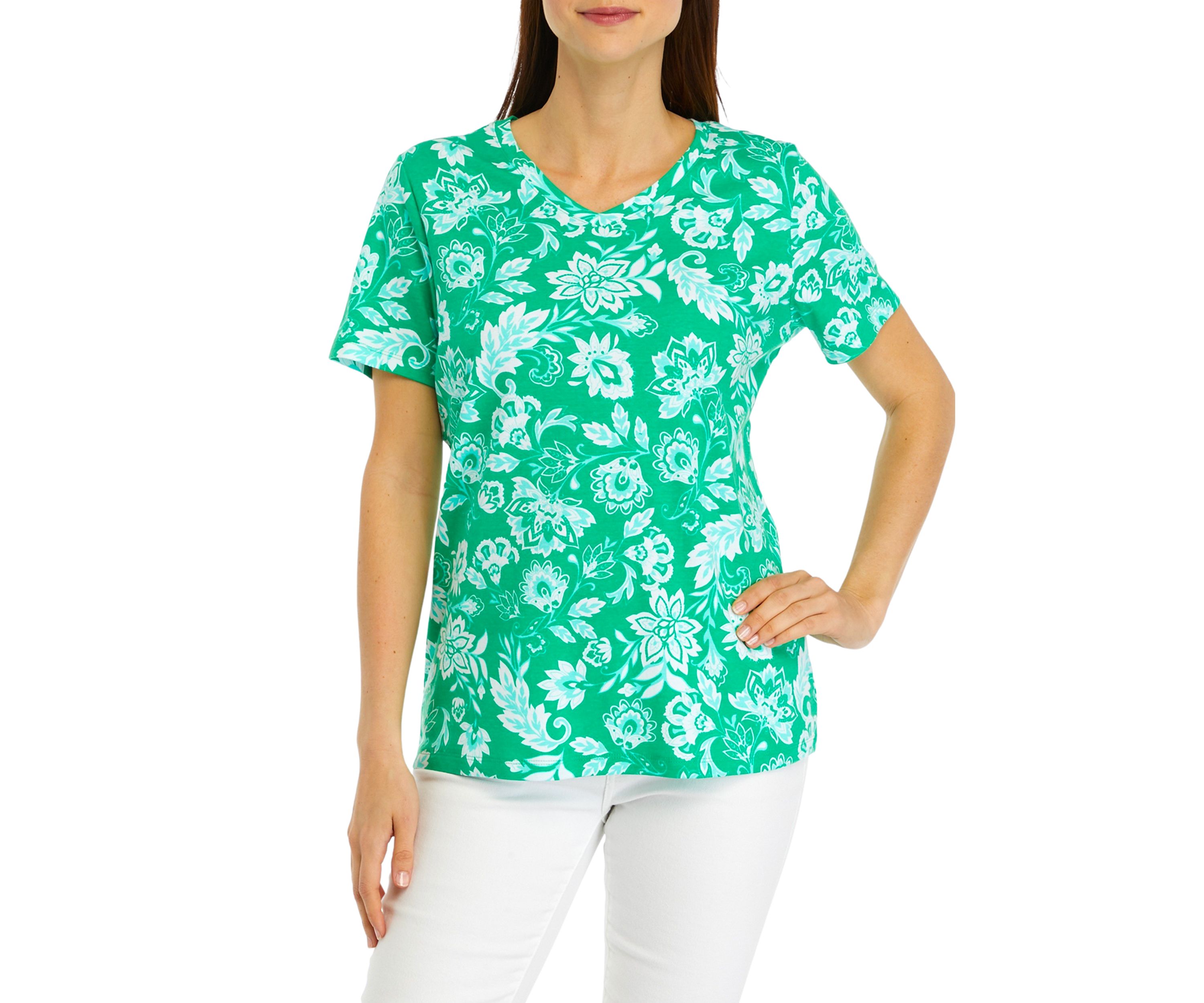 Womens Short Sleeve V-Neck Printed T-Shirt