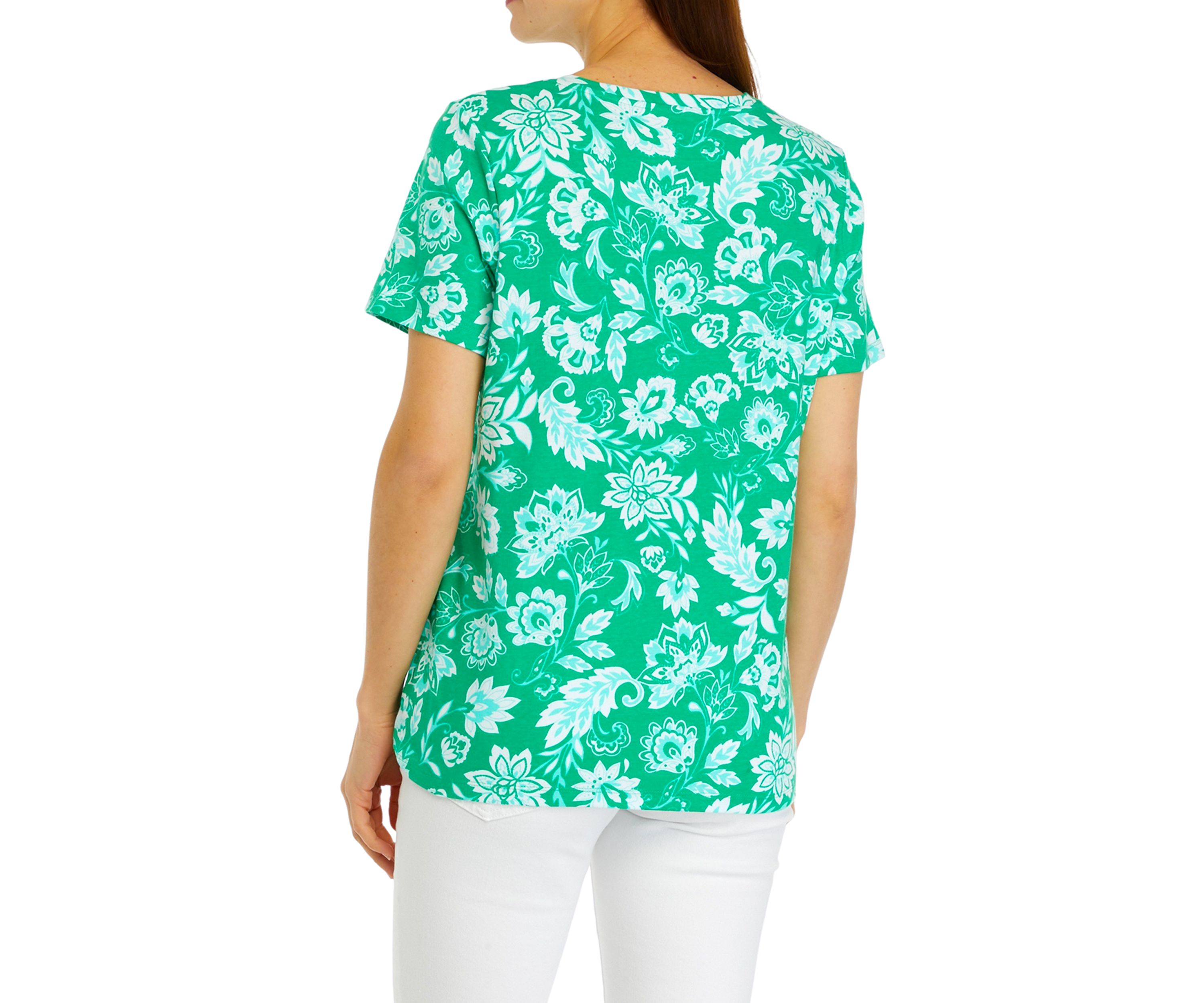 Womens Short Sleeve V-Neck Printed T-Shirt