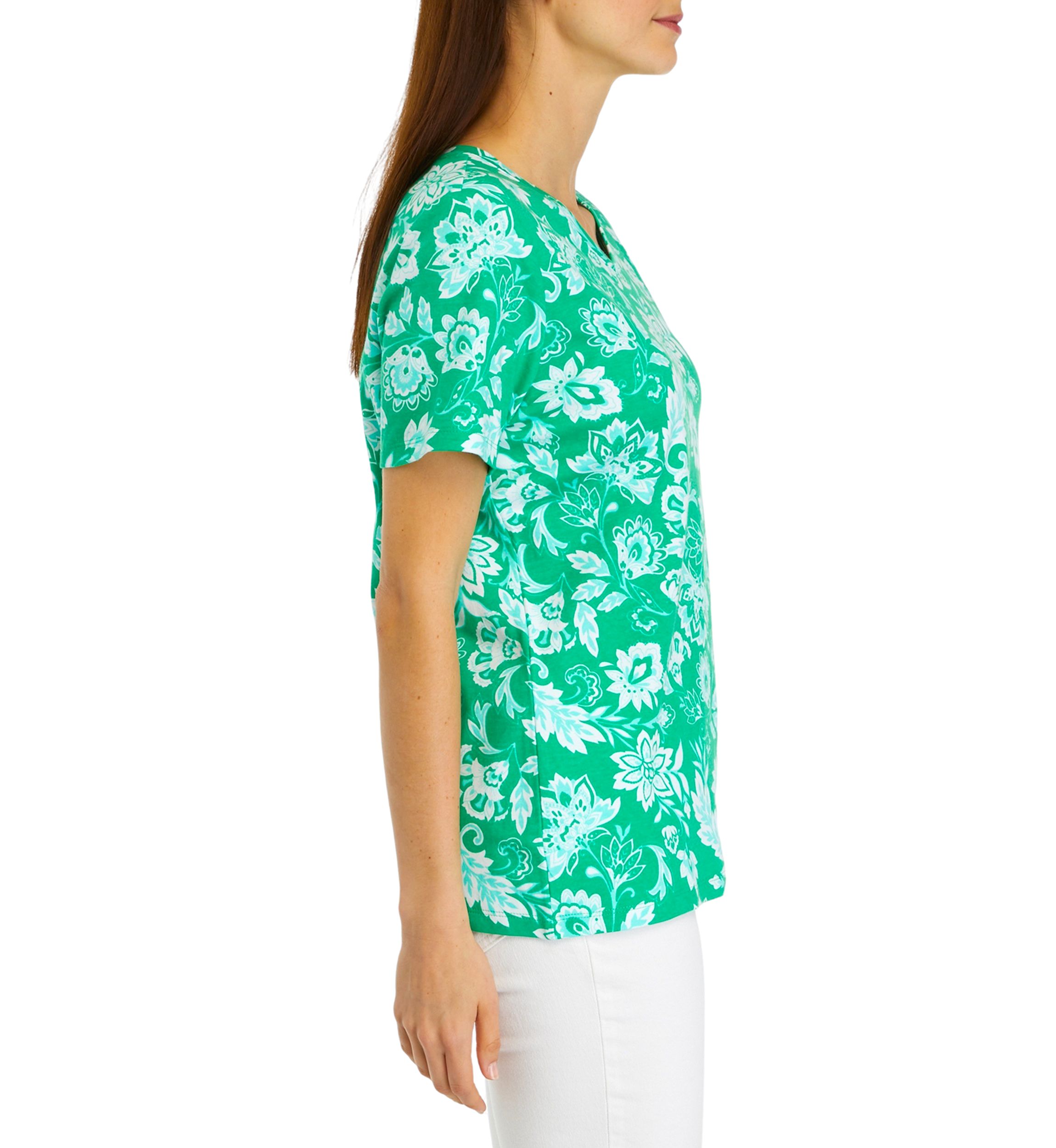 Womens Short Sleeve V-Neck Printed T-Shirt