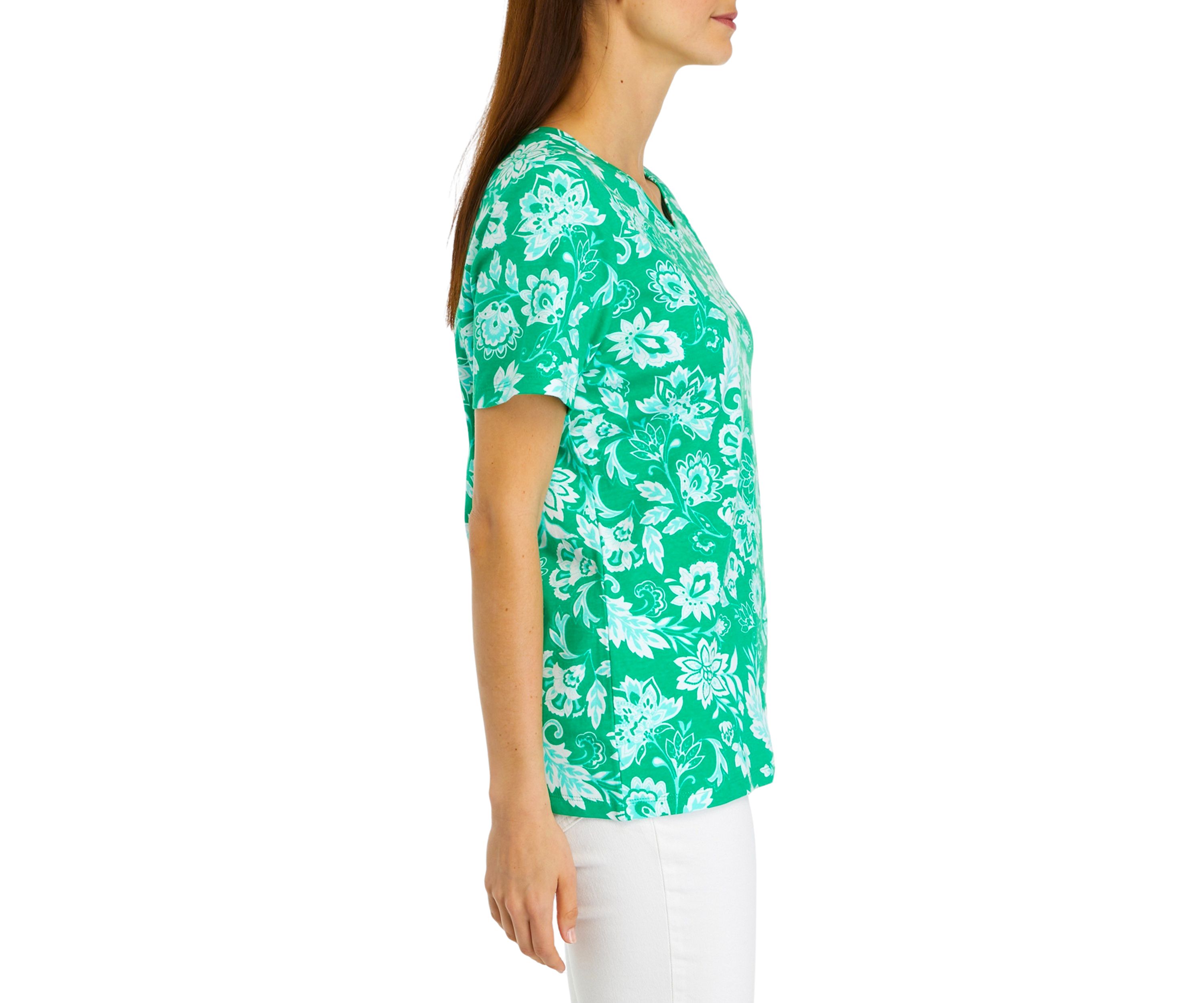 Womens Short Sleeve V-Neck Printed T-Shirt