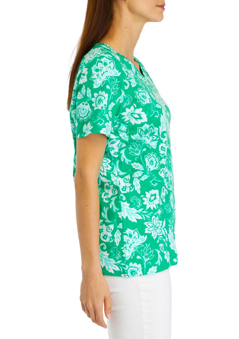 Womens Short Sleeve V-Neck Printed T-Shirt