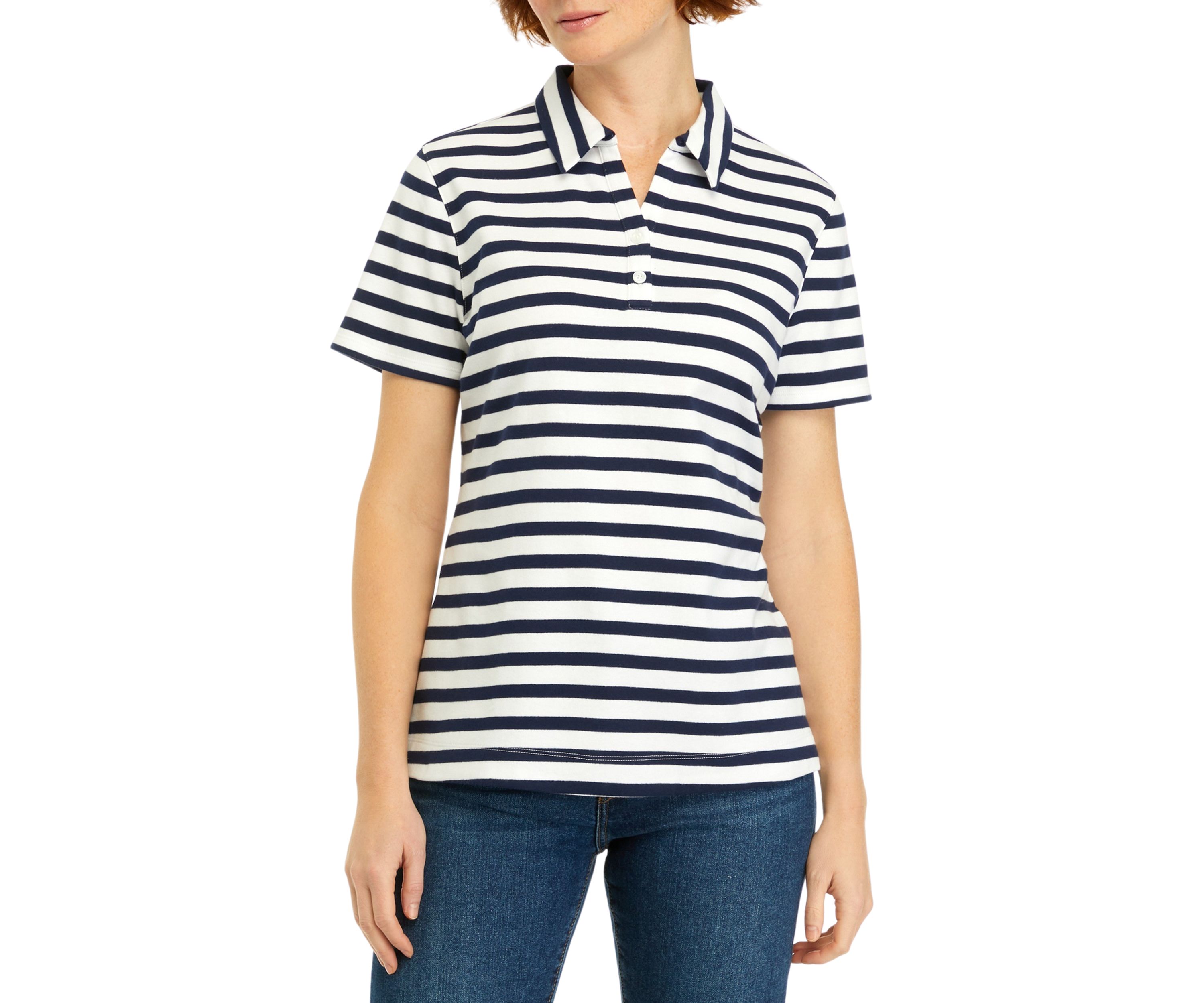 Womens Short Sleeve Striped Polo Shirt