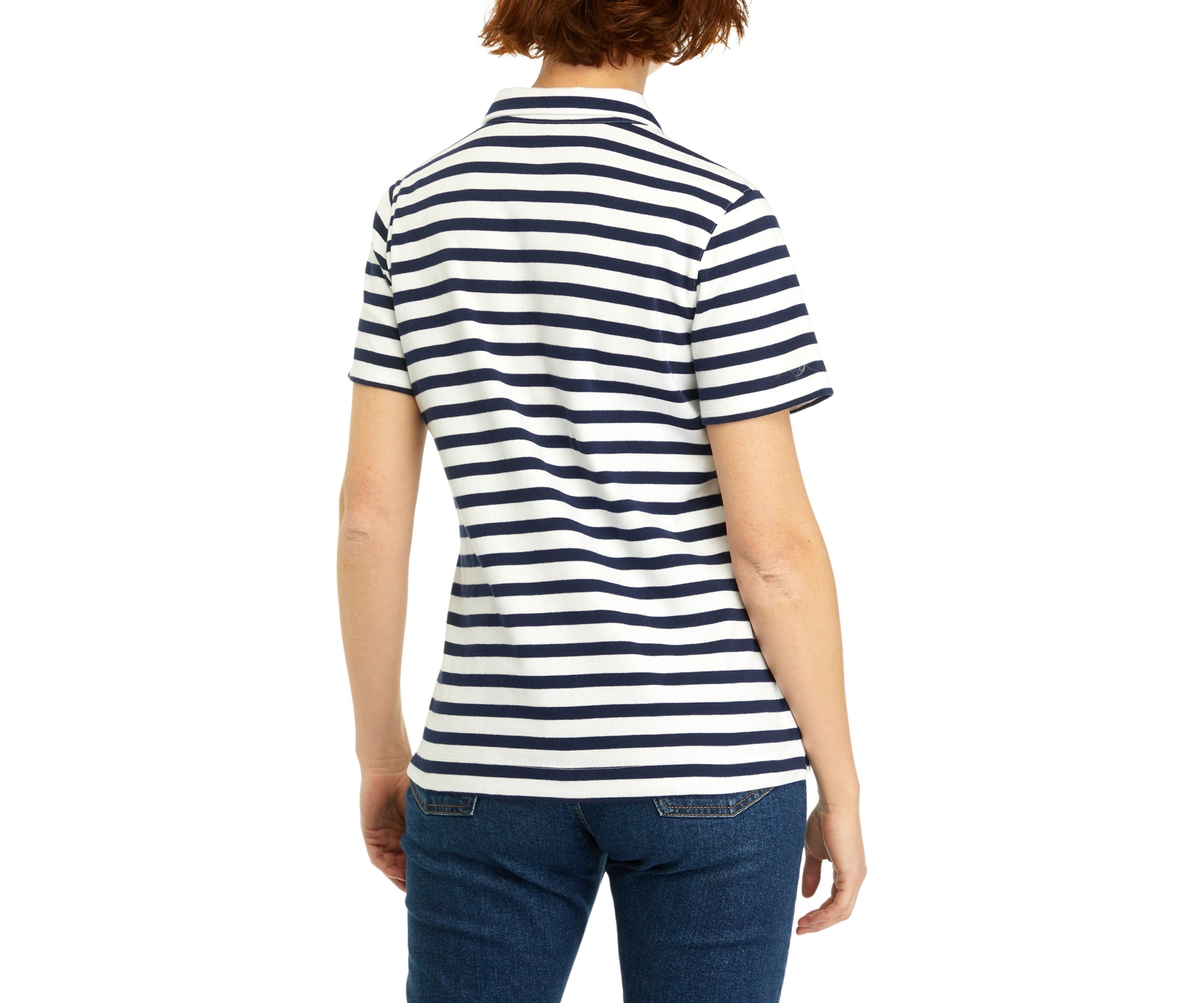 Womens Short Sleeve Striped Polo Shirt