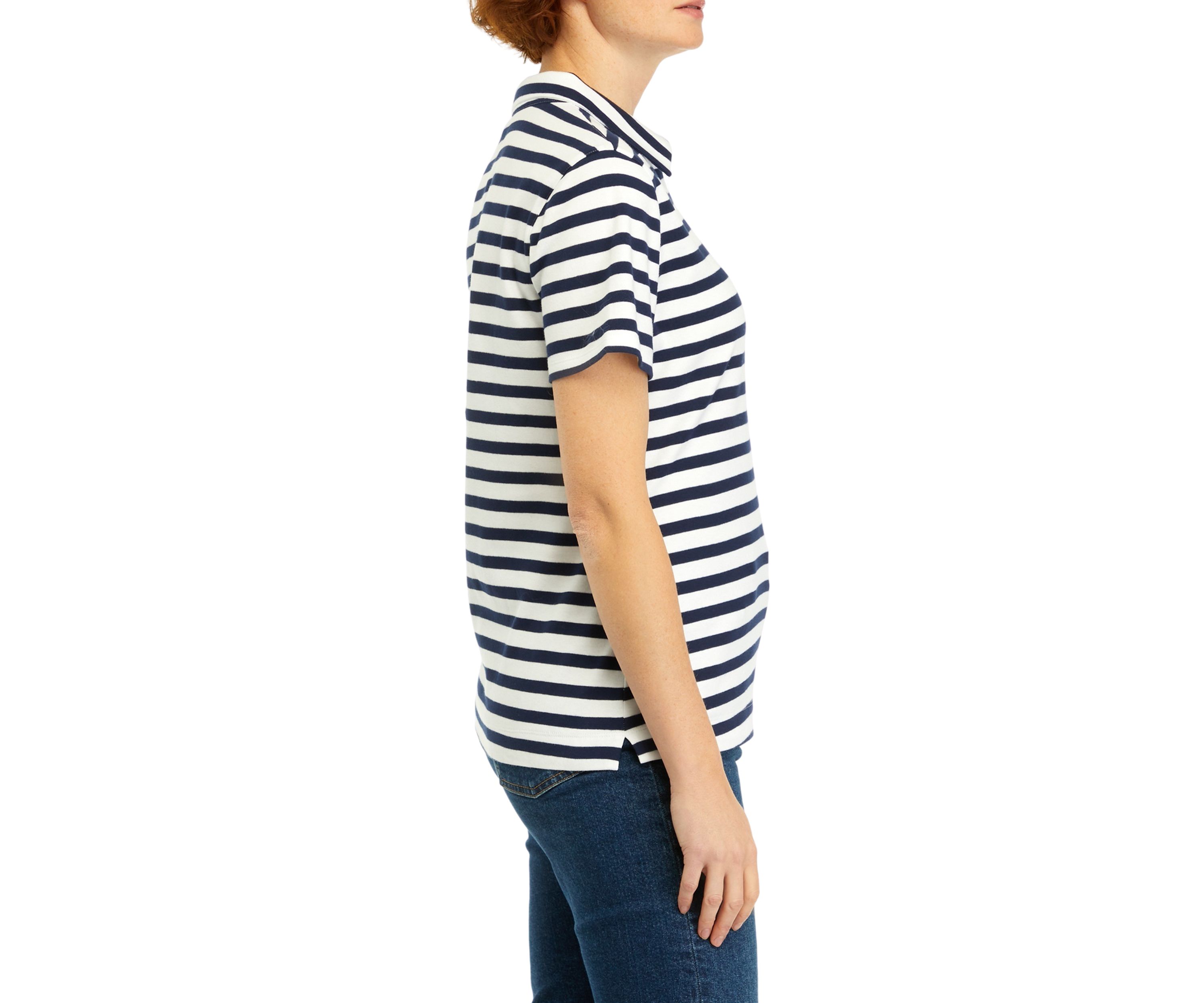 Womens Short Sleeve Striped Polo Shirt