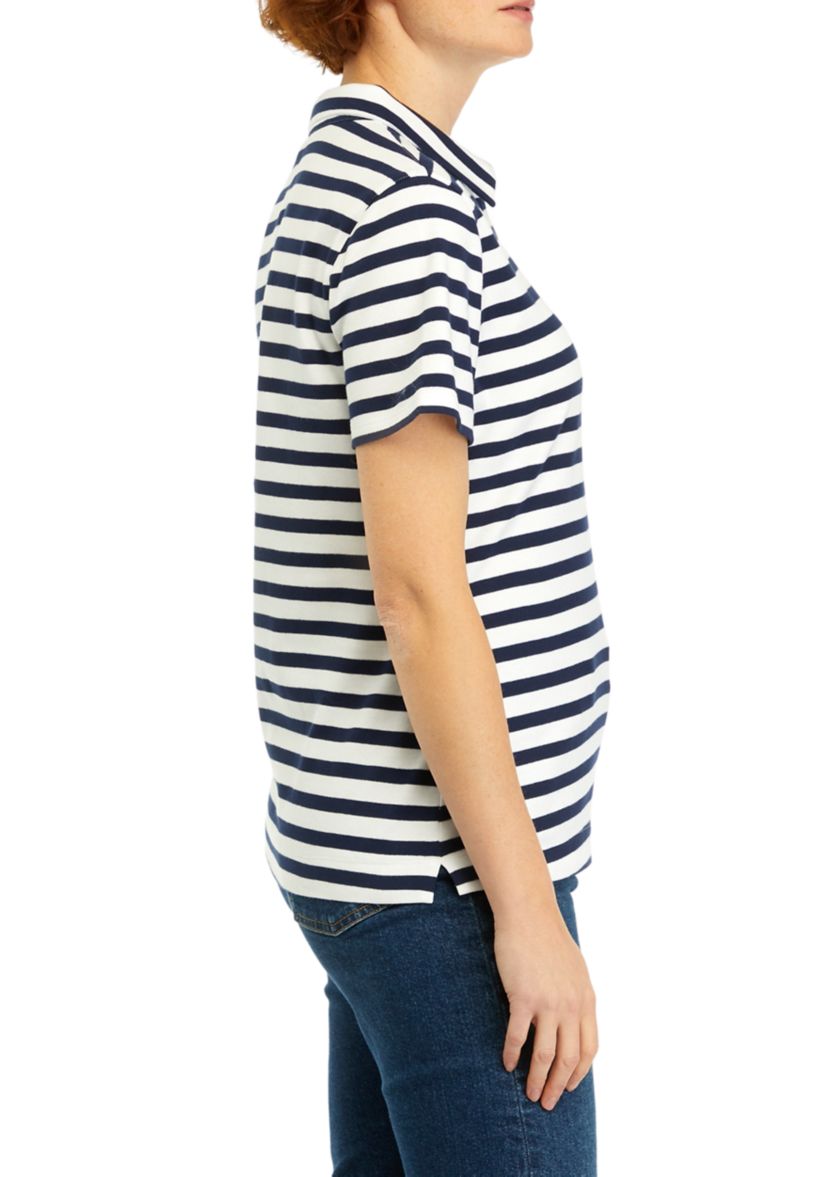Womens Short Sleeve Striped Polo Shirt