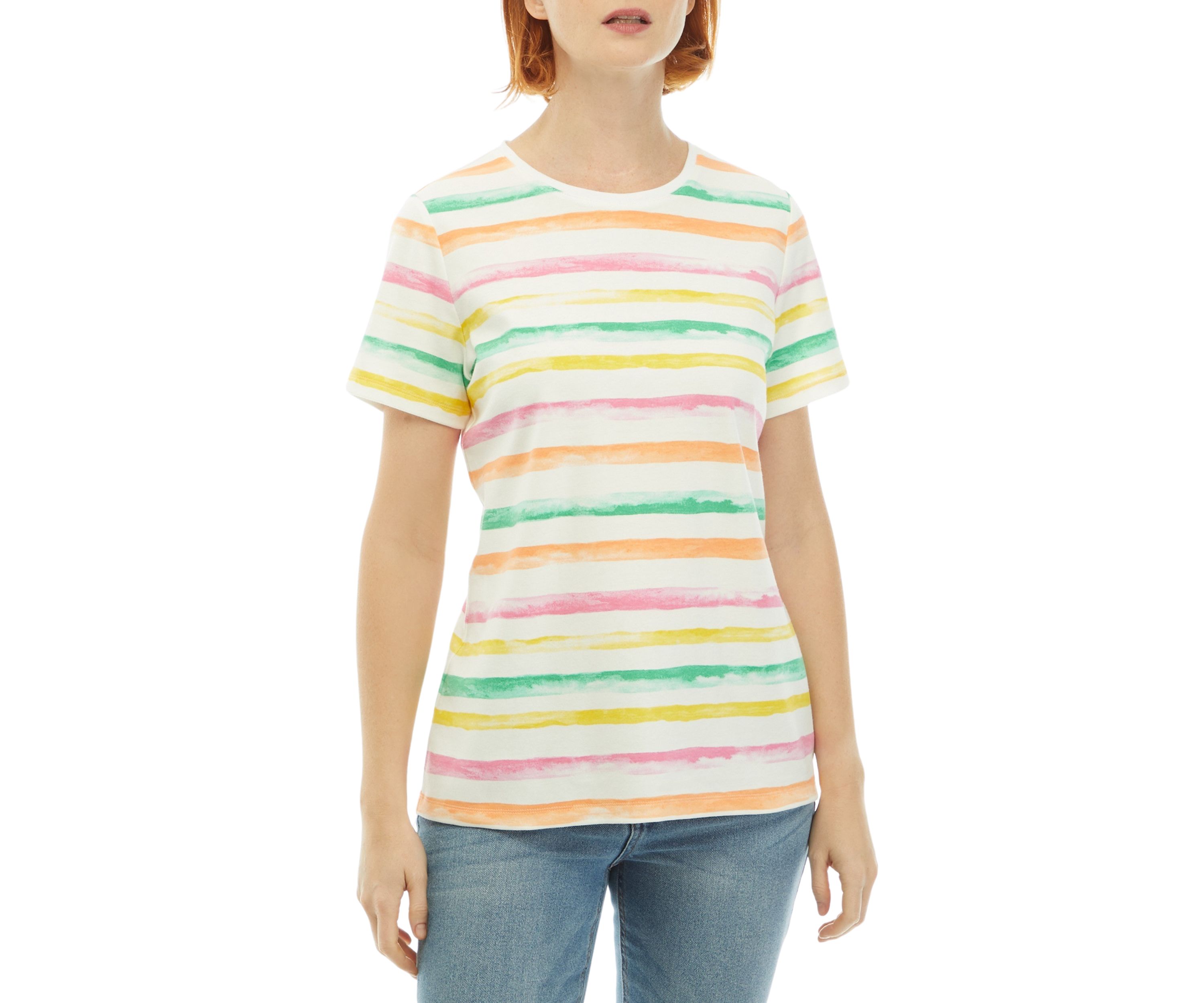 Womens Stripe Printed Crew Neck T-Shirt