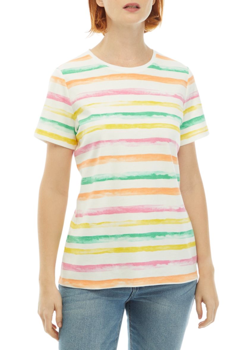 Womens Stripe Printed Crew Neck T-Shirt