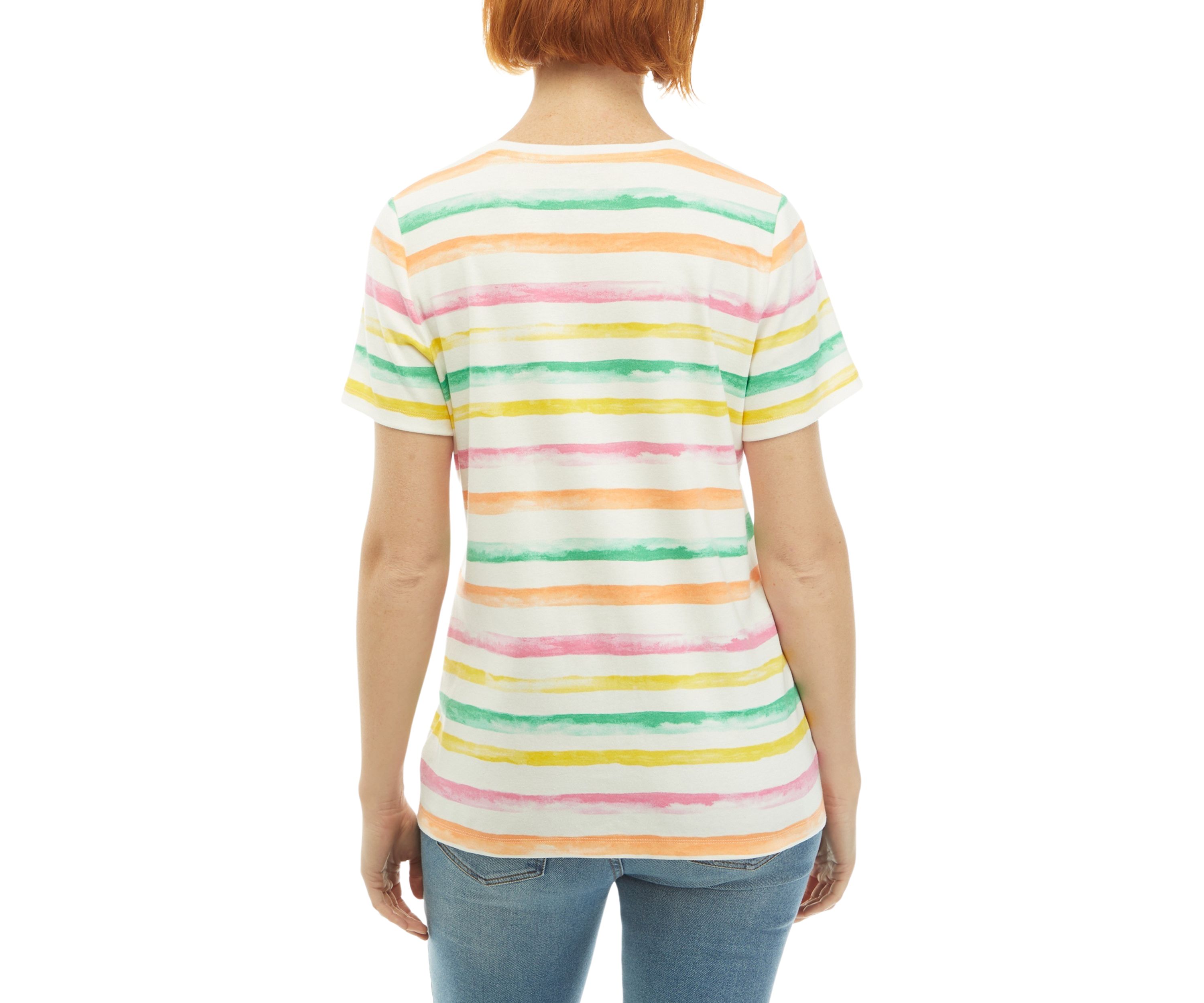 Womens Stripe Printed Crew Neck T-Shirt