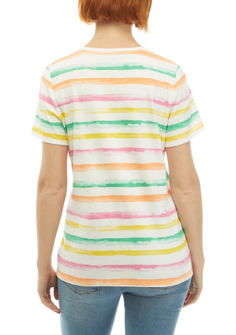 Womens Stripe Printed Crew Neck T-Shirt