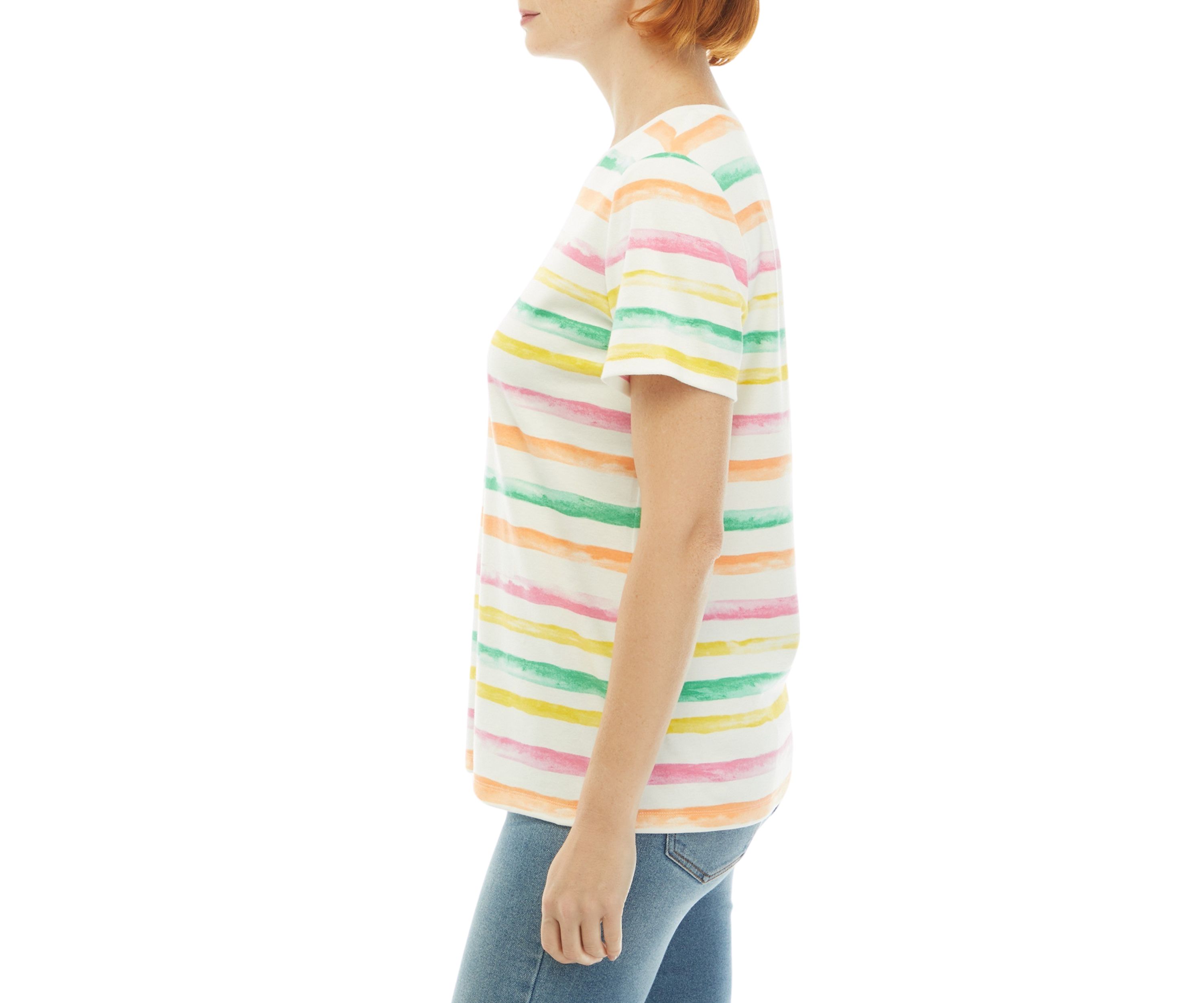Womens Stripe Printed Crew Neck T-Shirt