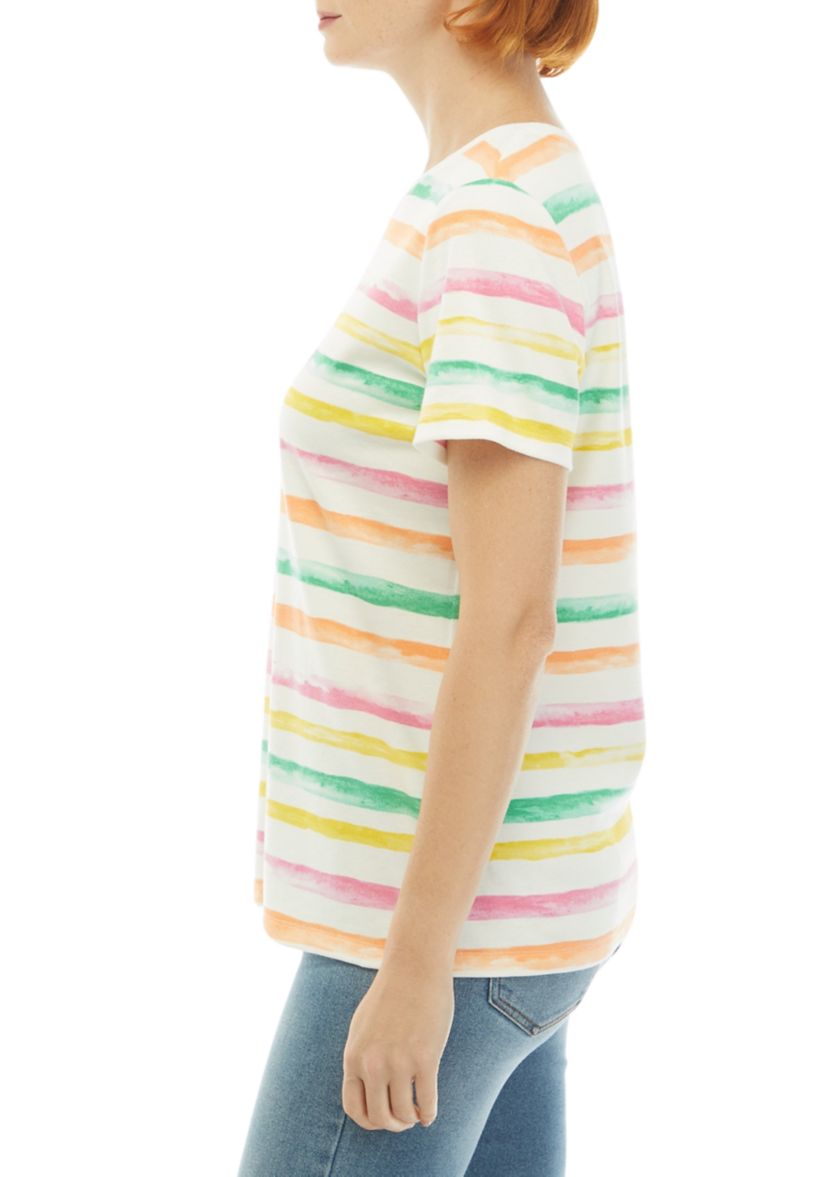 Womens Stripe Printed Crew Neck T-Shirt