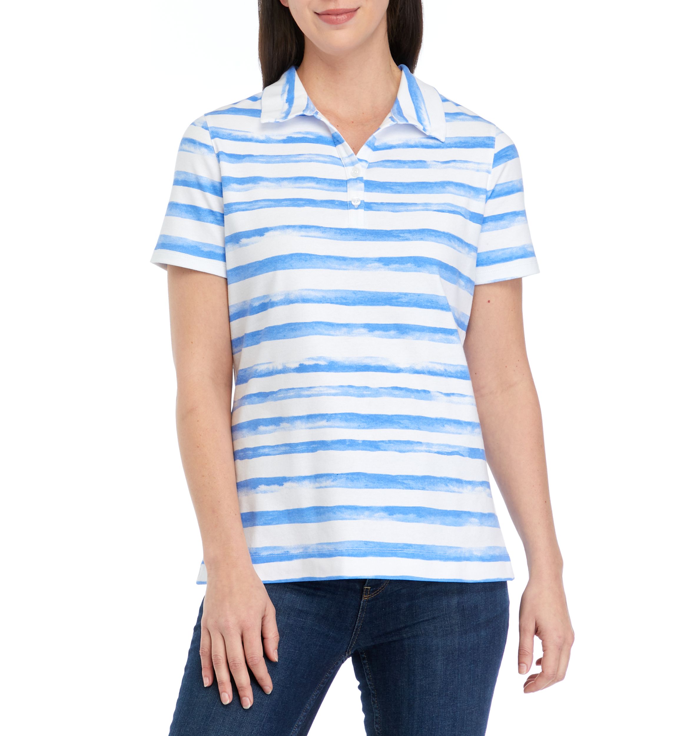Womens Short Sleeve Printed Polo Shirt