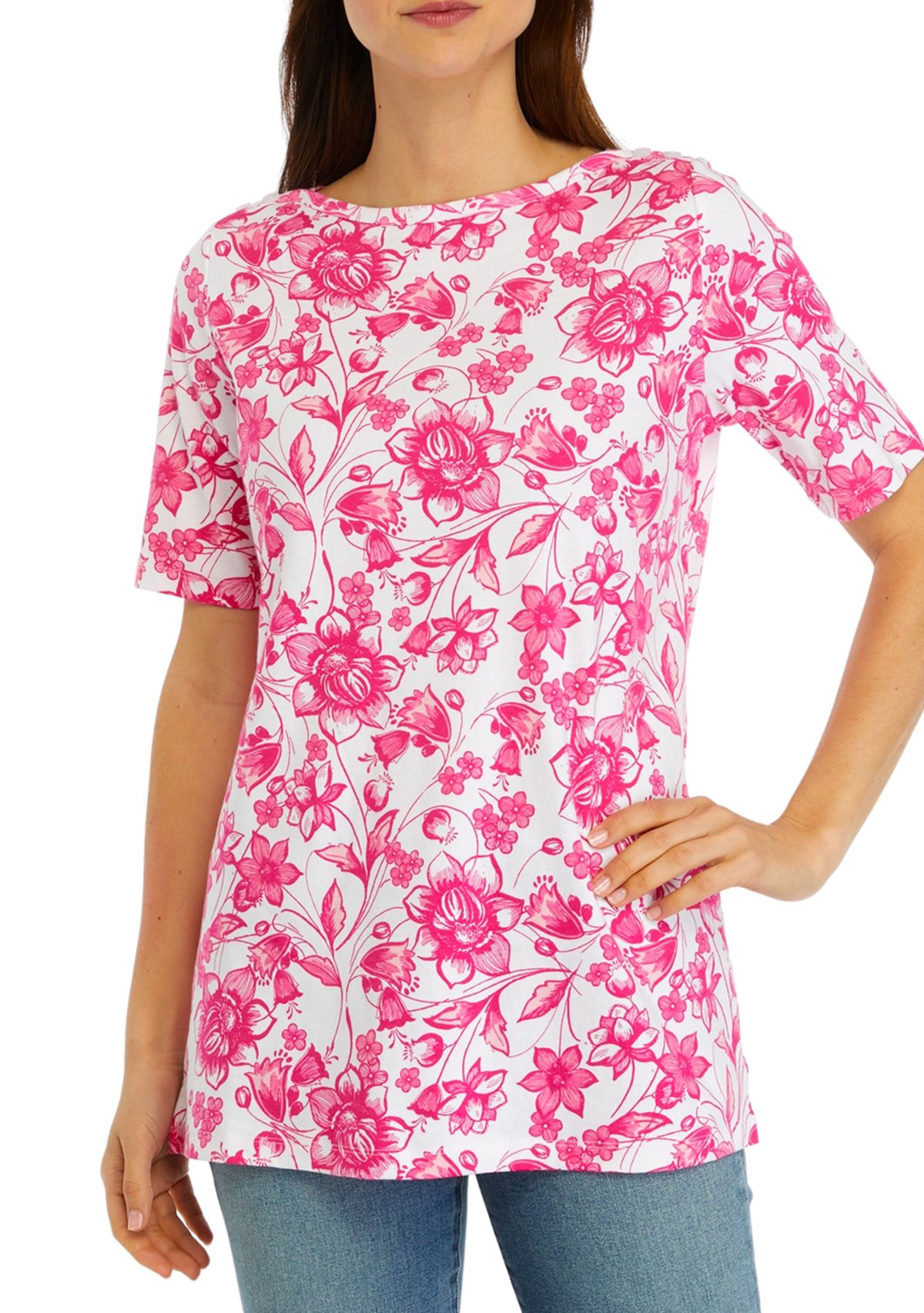 Womens Boat Neck Allover Print Top