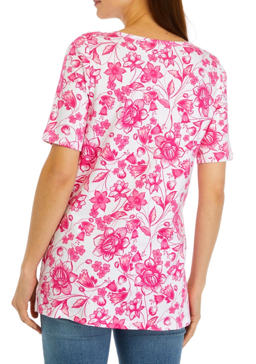 Womens Boat Neck Allover Print Top