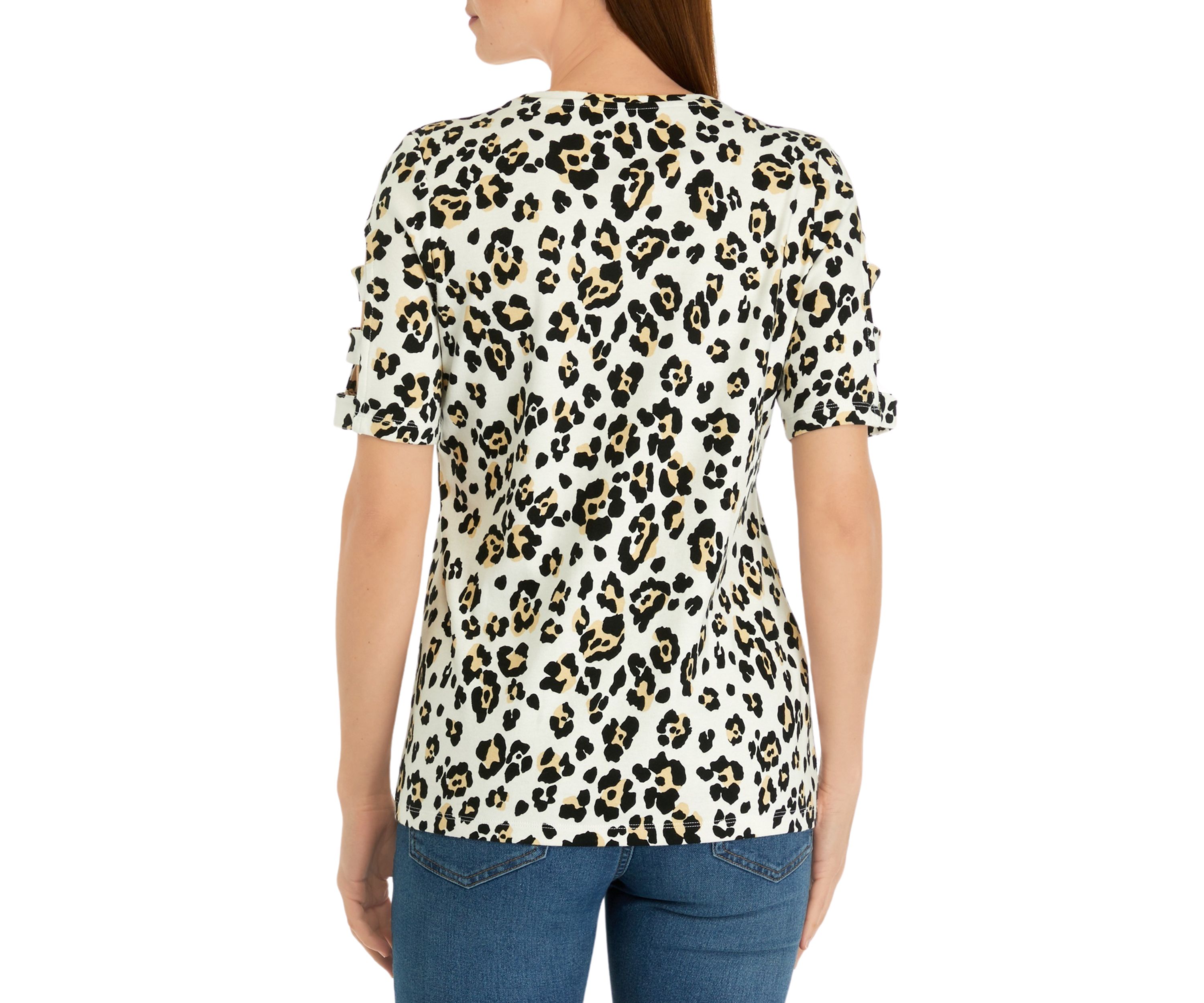 Womens Elbow Sleeve Animal Print Top 