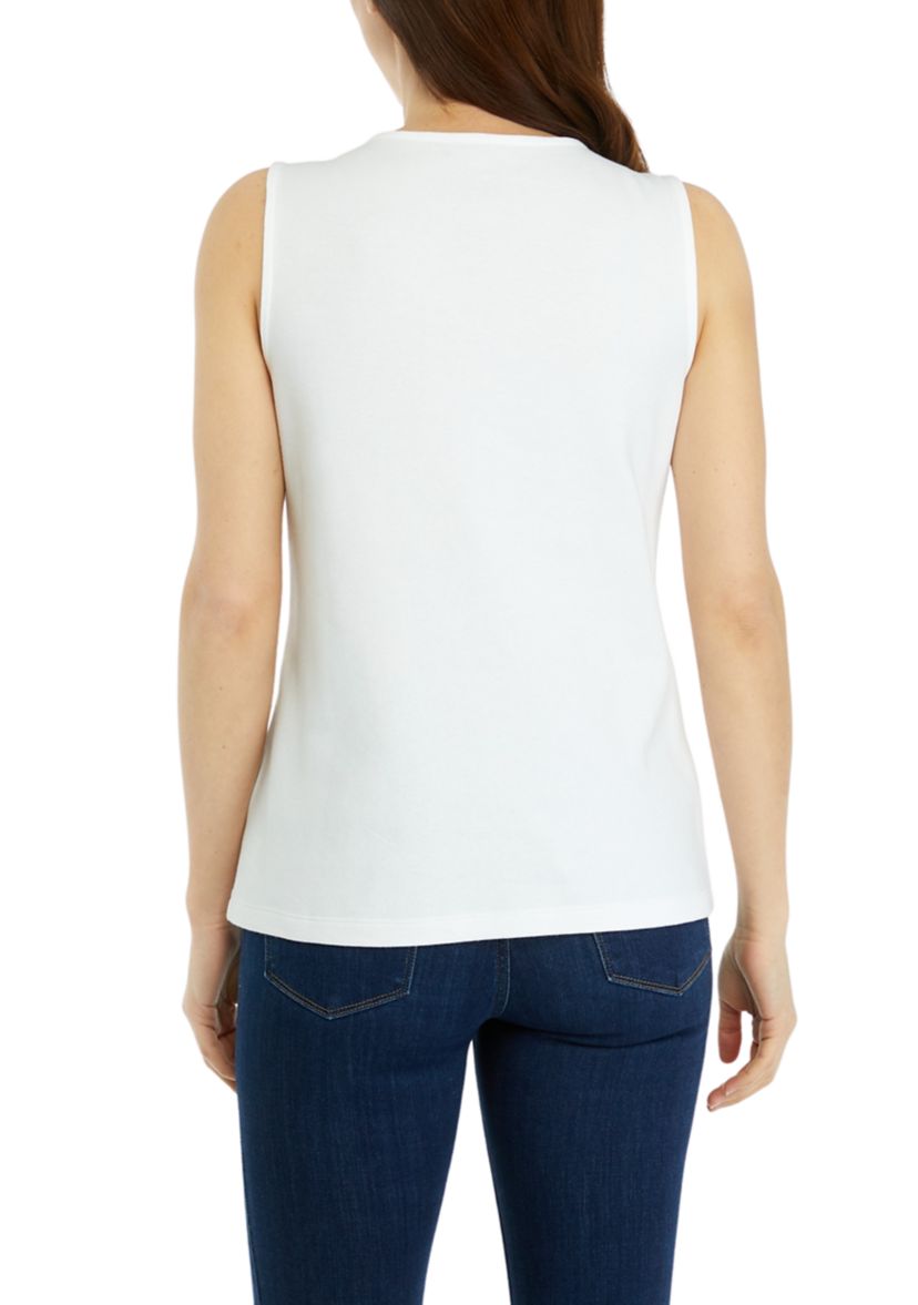Womens Sleeveless Split Neck Tank 