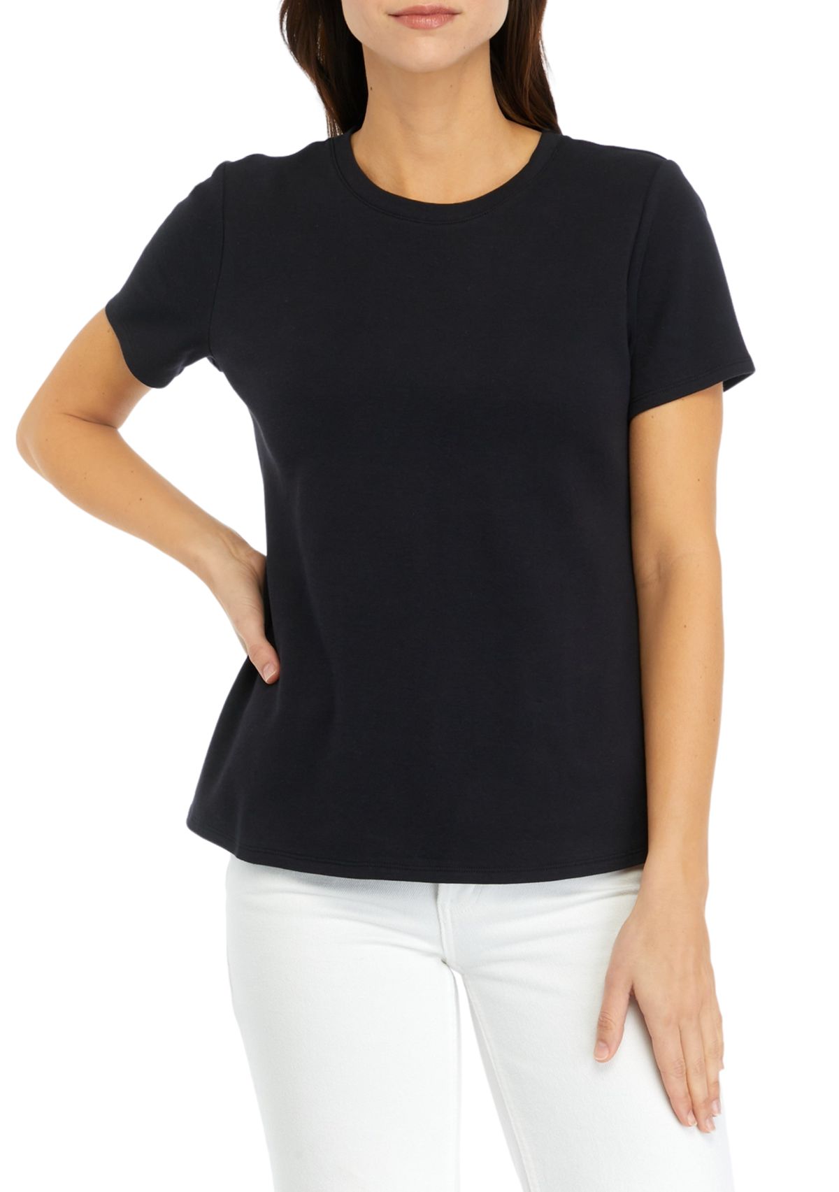 Womens Short Sleeve Crew Neck Solid T-Shirt