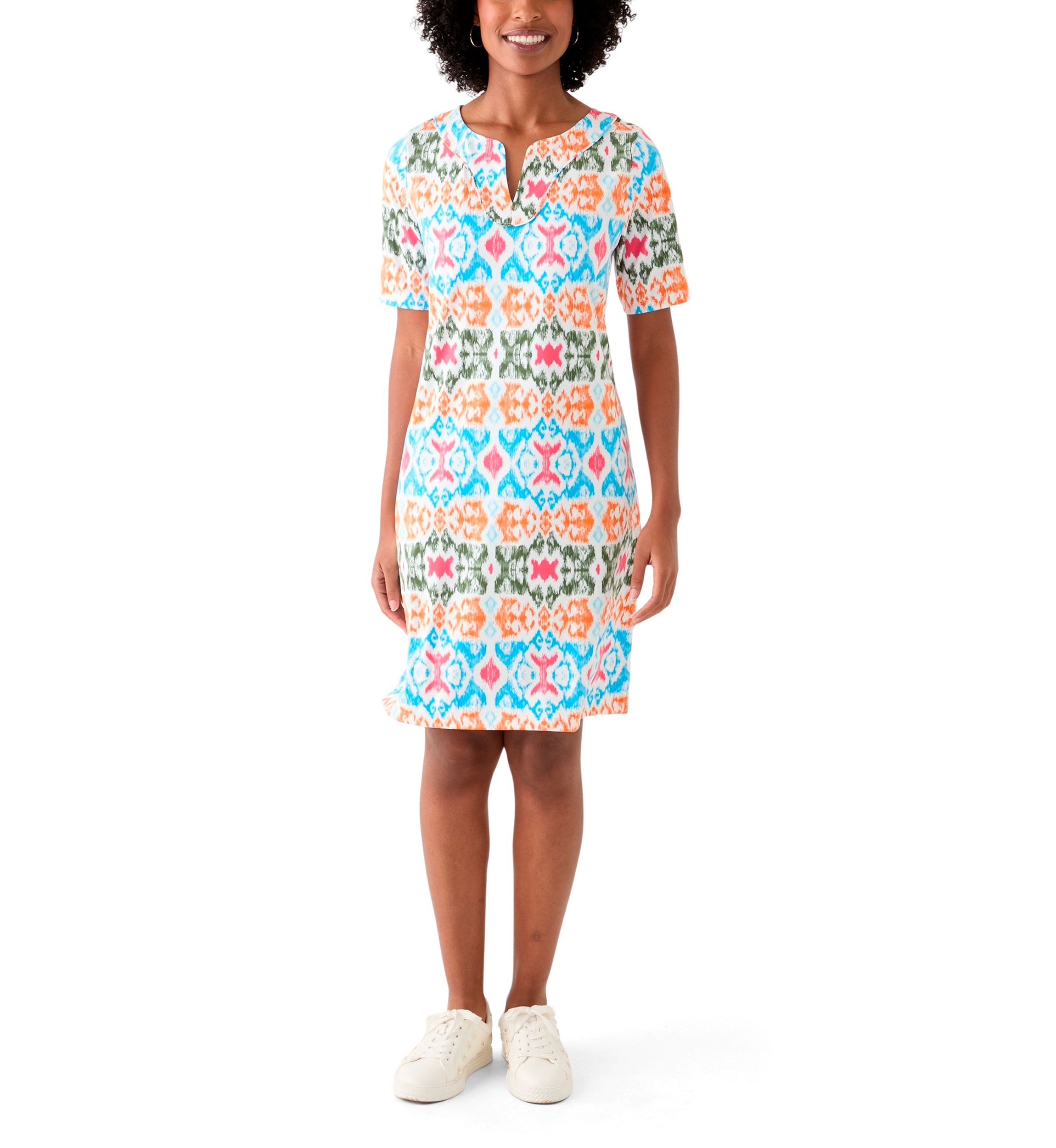 Womens Printed Split Neck Dress