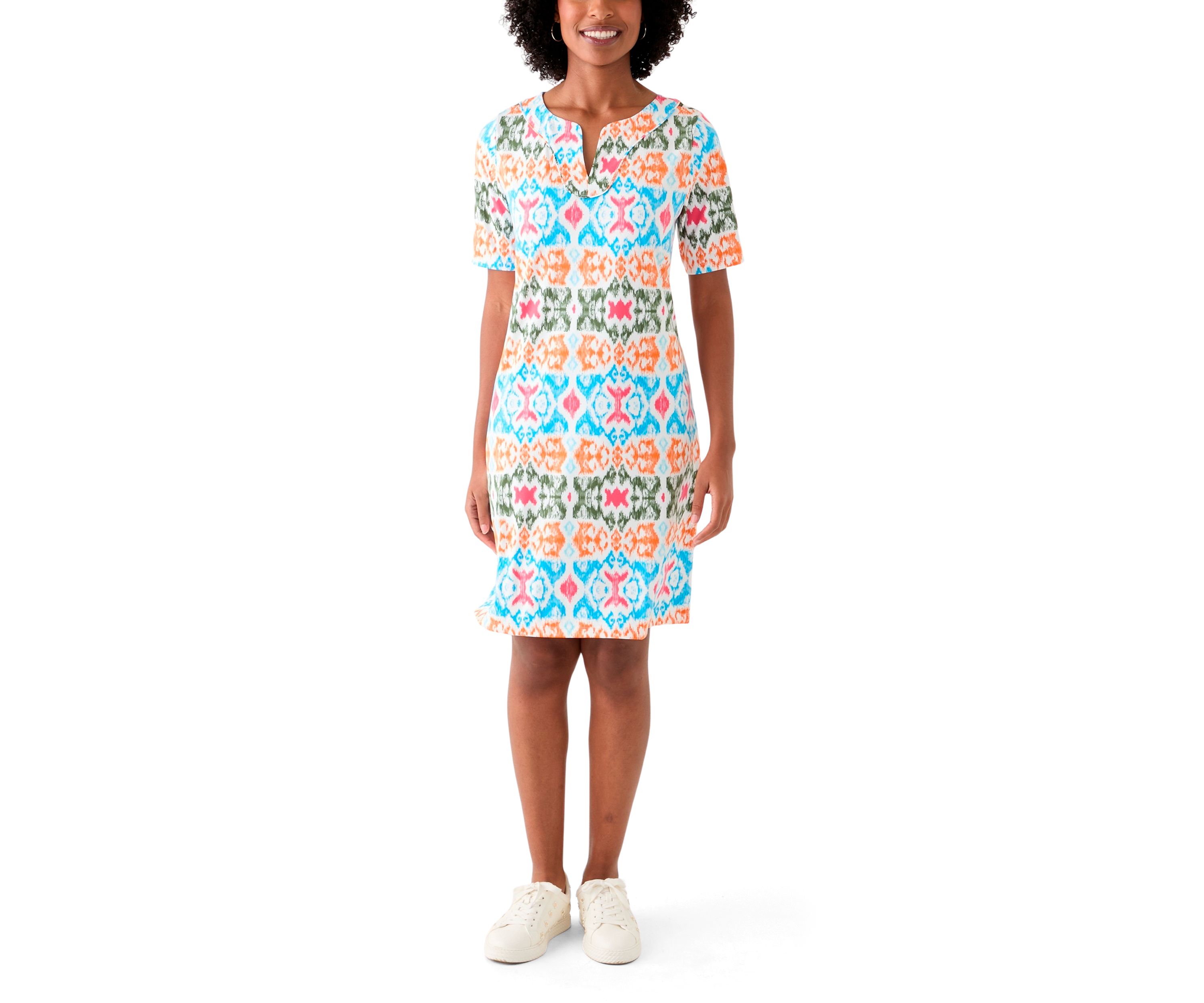 Womens Printed Split Neck Dress