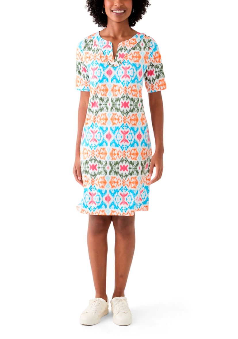 Womens Printed Split Neck Dress